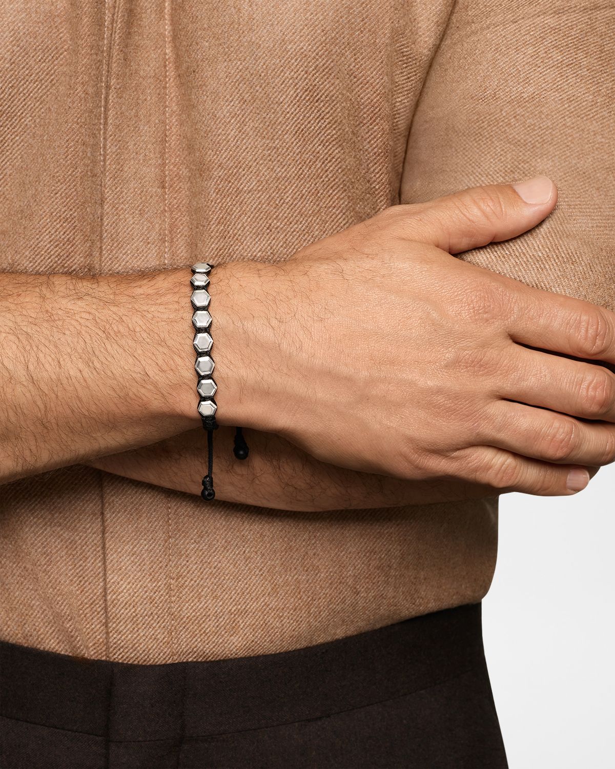 David Yurman Men 's Faceted Woven Bracelet in Nylon with Silver, 6mm