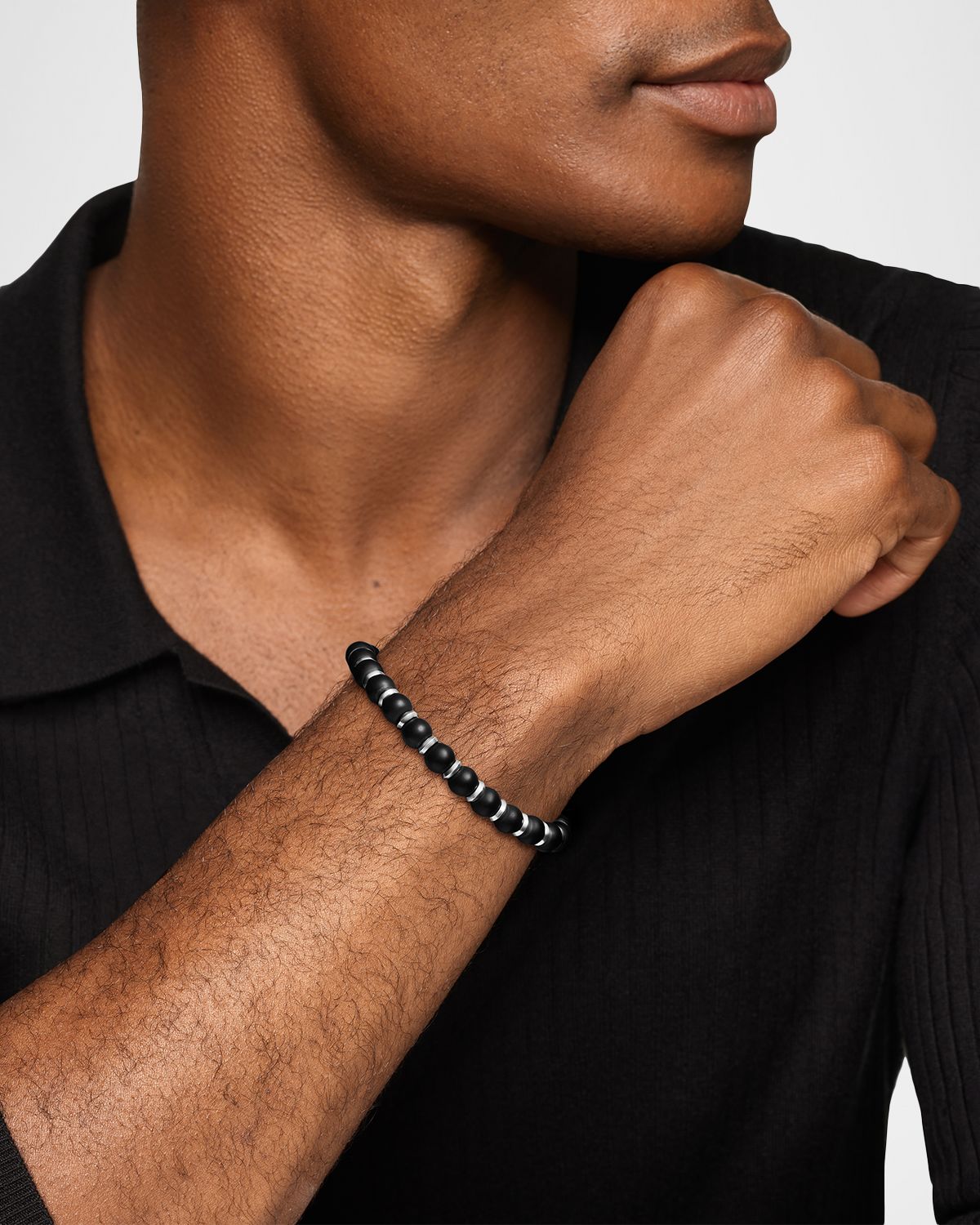 David Yurman Men 's Spiritual Beads Bracelet in Silver with Black Onyx, 8mm