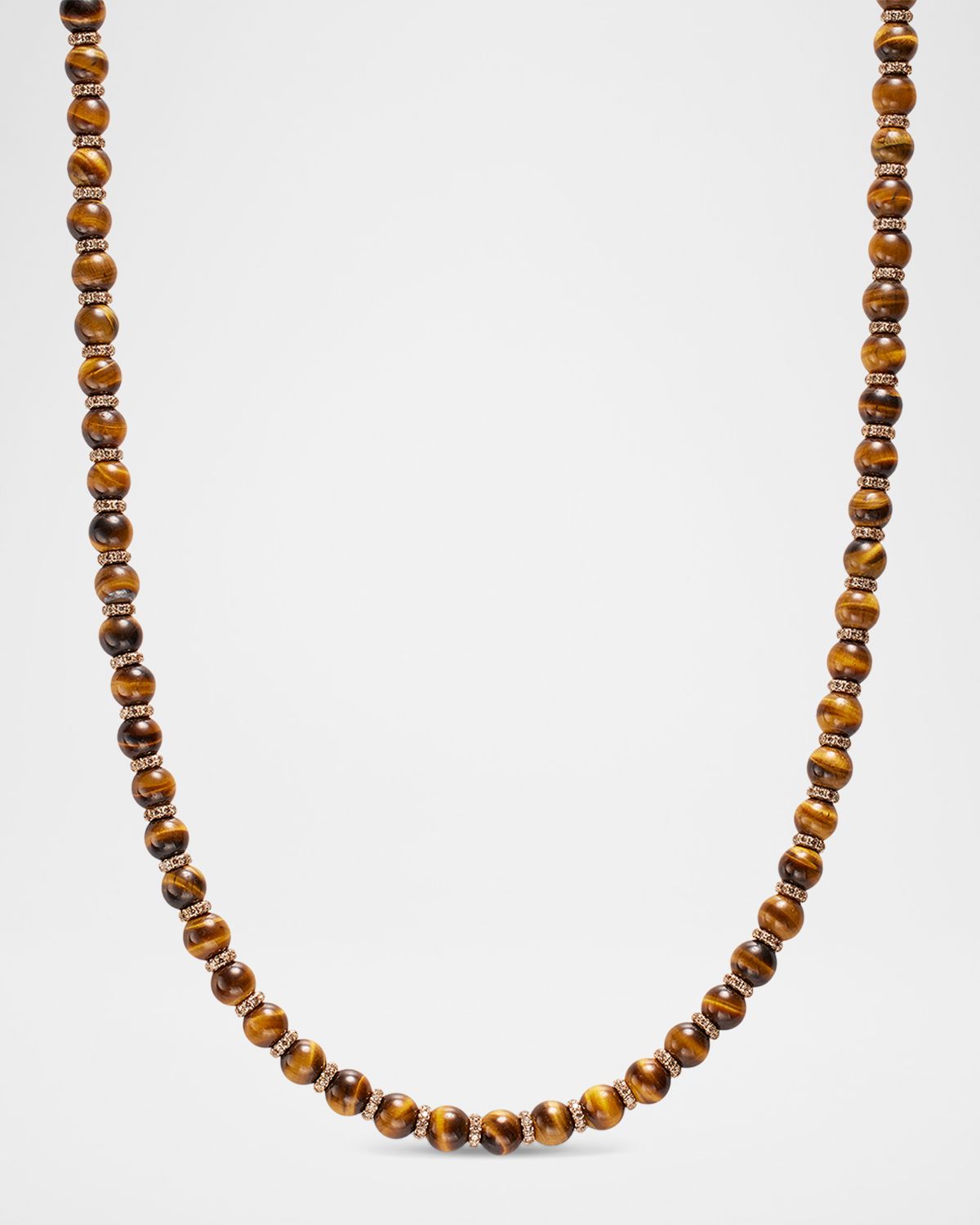 David Yurman Men 's Spiritual Beads Tiger 's Eye Necklace with 18K Rose Gold and Cognac Diamonds, 6mm, 20"L