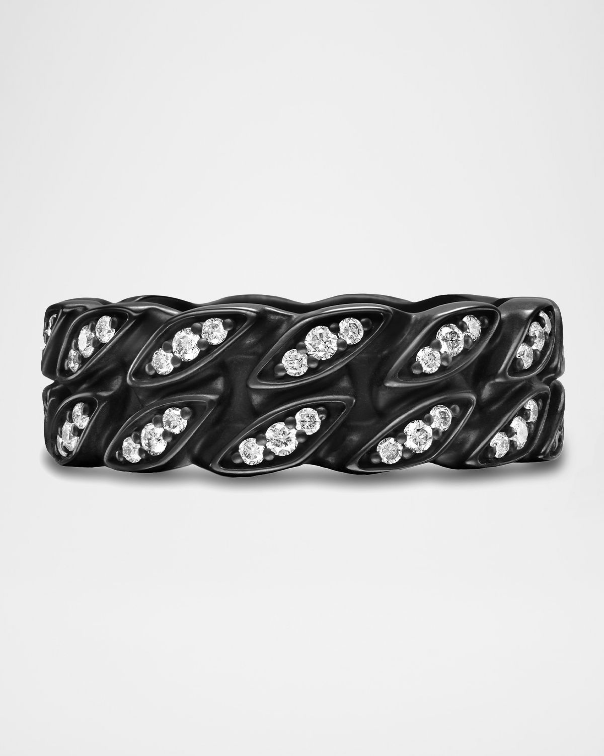 David Yurman Men 's Curb Chain Band Ring in Black Titanium with Diamonds, 8mm