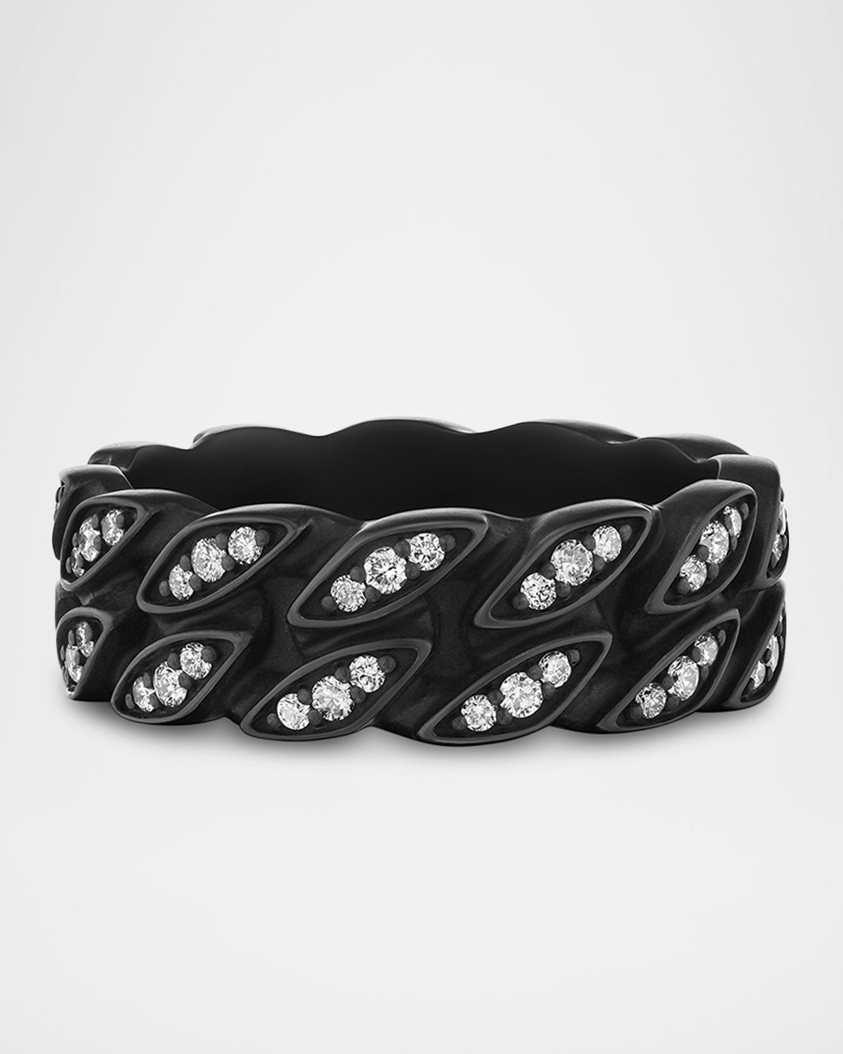 David Yurman Men 's Curb Chain Band Ring with Diamonds in Black Titanium, 8mm