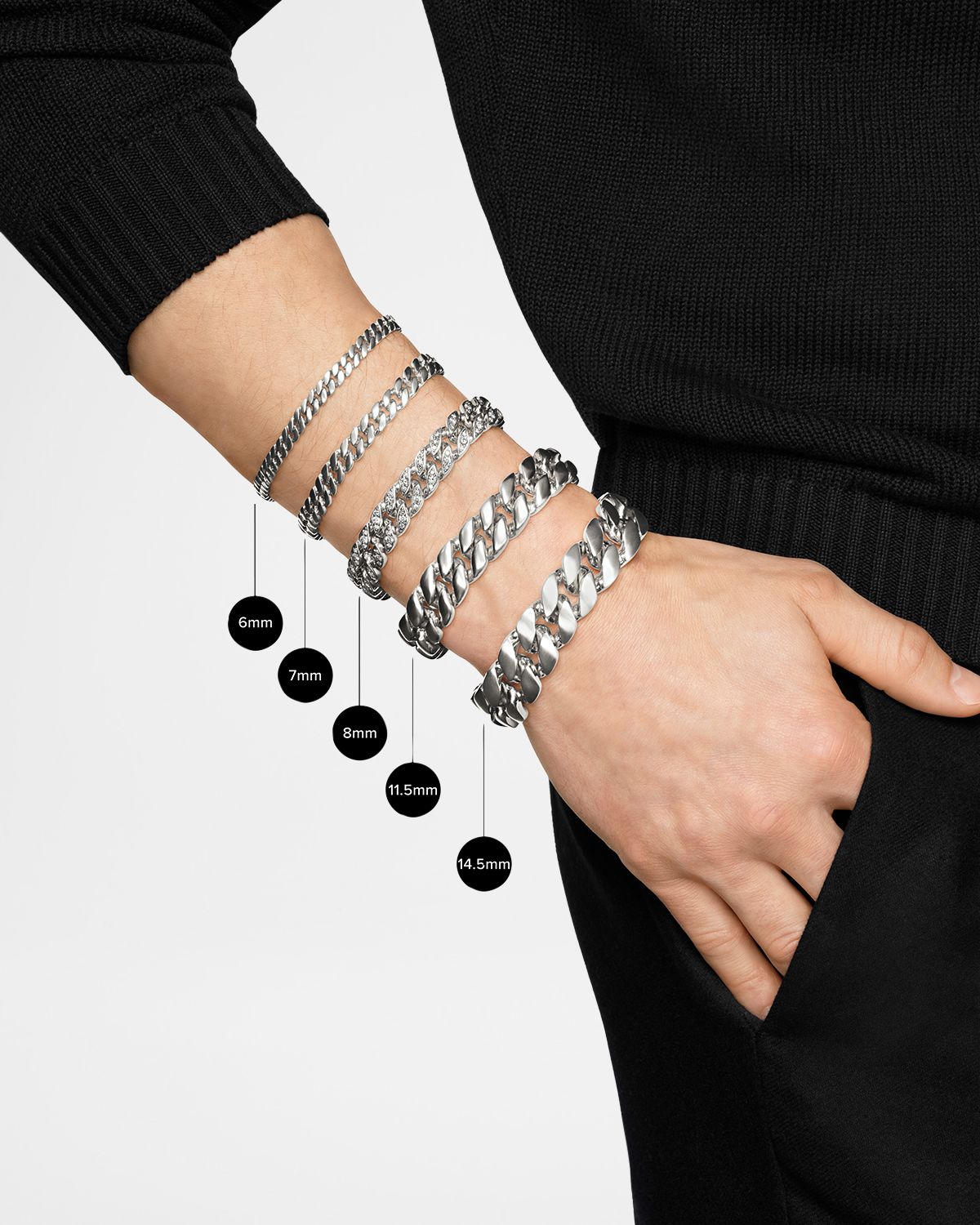 David Yurman Men 's Curb Chain Bracelet in Black Titanium with Diamonds, 8mm