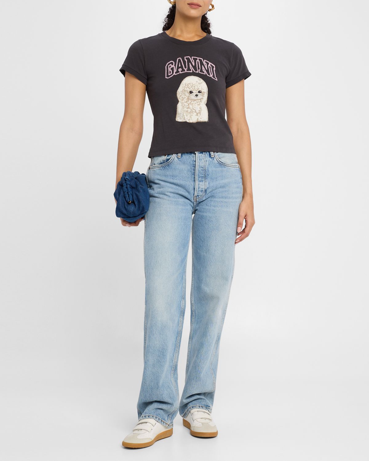 Ganni Crewneck Poodle Logo Baby Tee