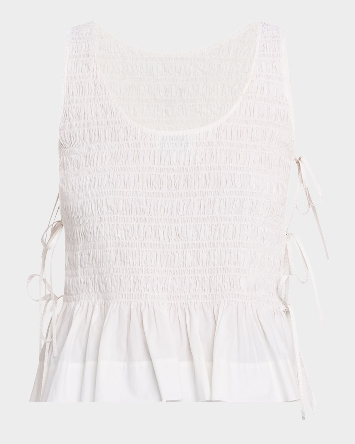 Ganni Smocked Side-Tie Poplin Top