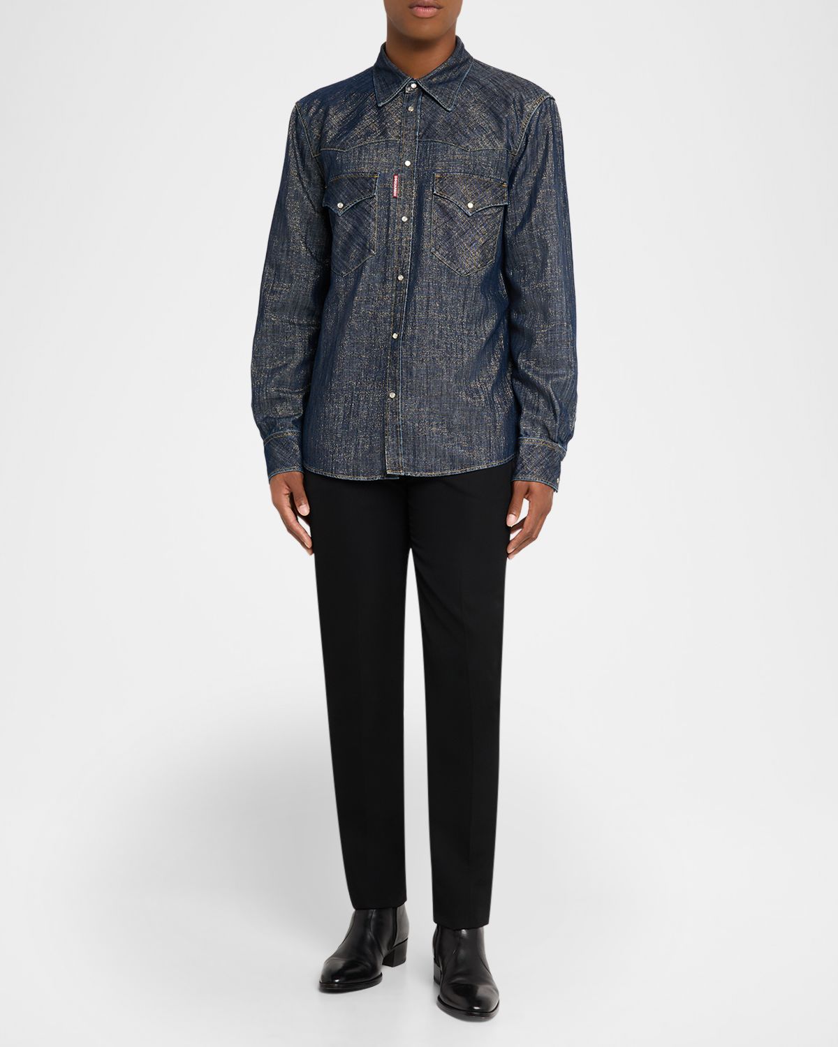 Dsquared2 Men 's Metallic Woven Denim Western Shirt