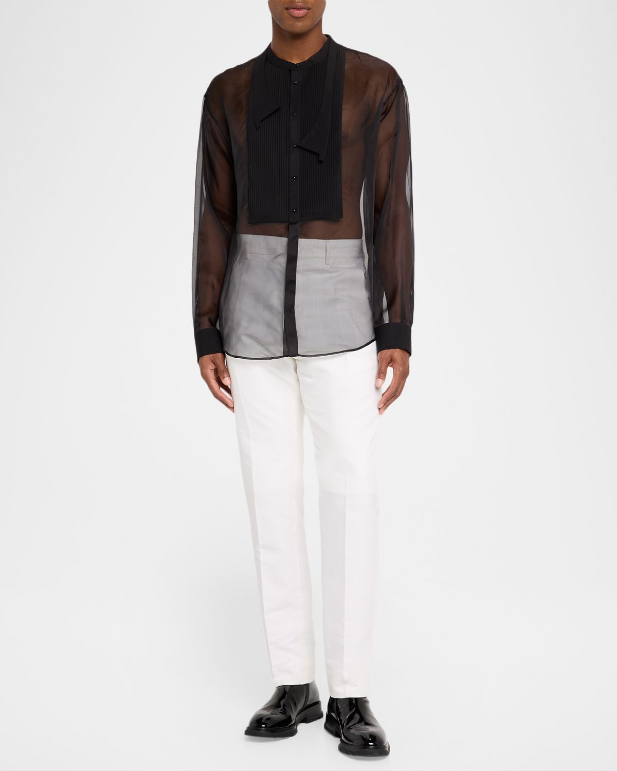 Dsquared2 Men 's Bow Tie Drop-Shoulder Sheer Silk Shirt