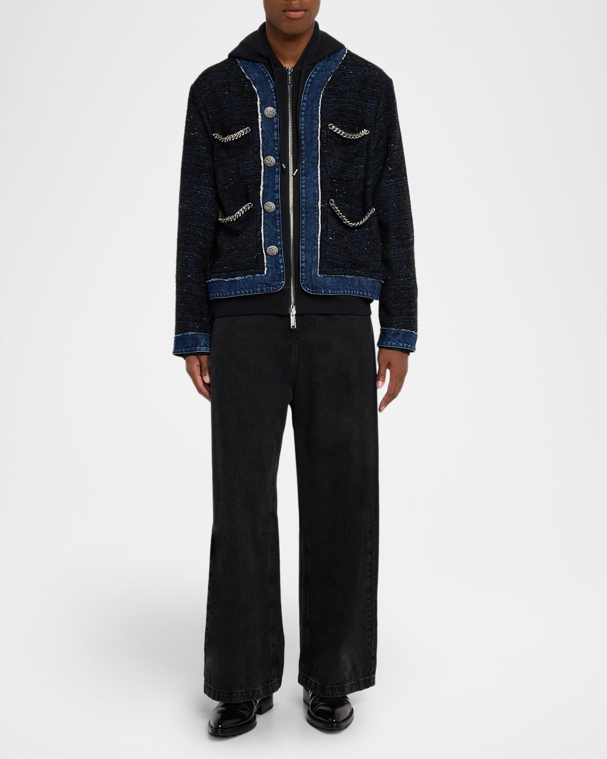 Dsquared2 Men 's Denim Boucle Chain-Trim Hoodie Jacket