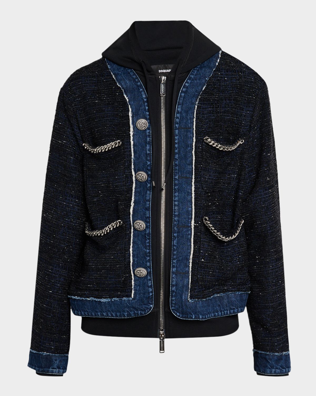 Dsquared2 Men 's Denim Boucle Chain-Trim Hoodie Jacket
