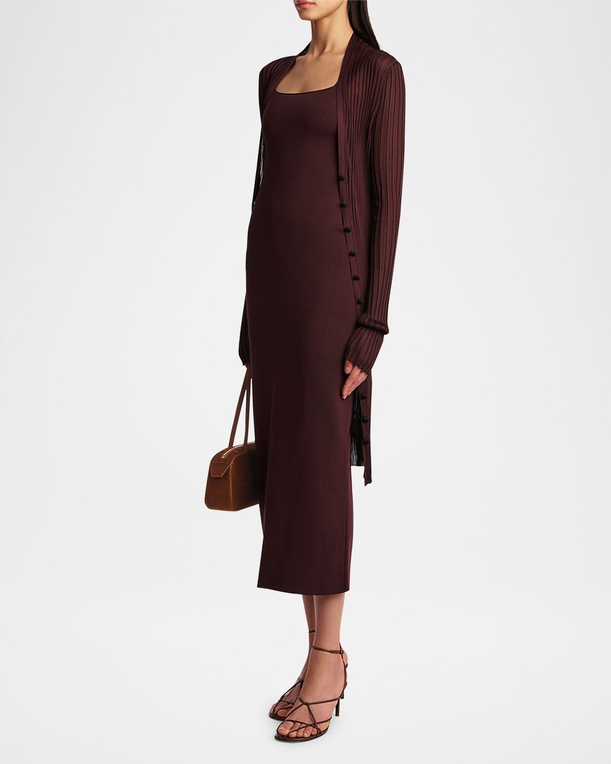 Khaite Ramon Wide Rib V-Neck Long Cardigan