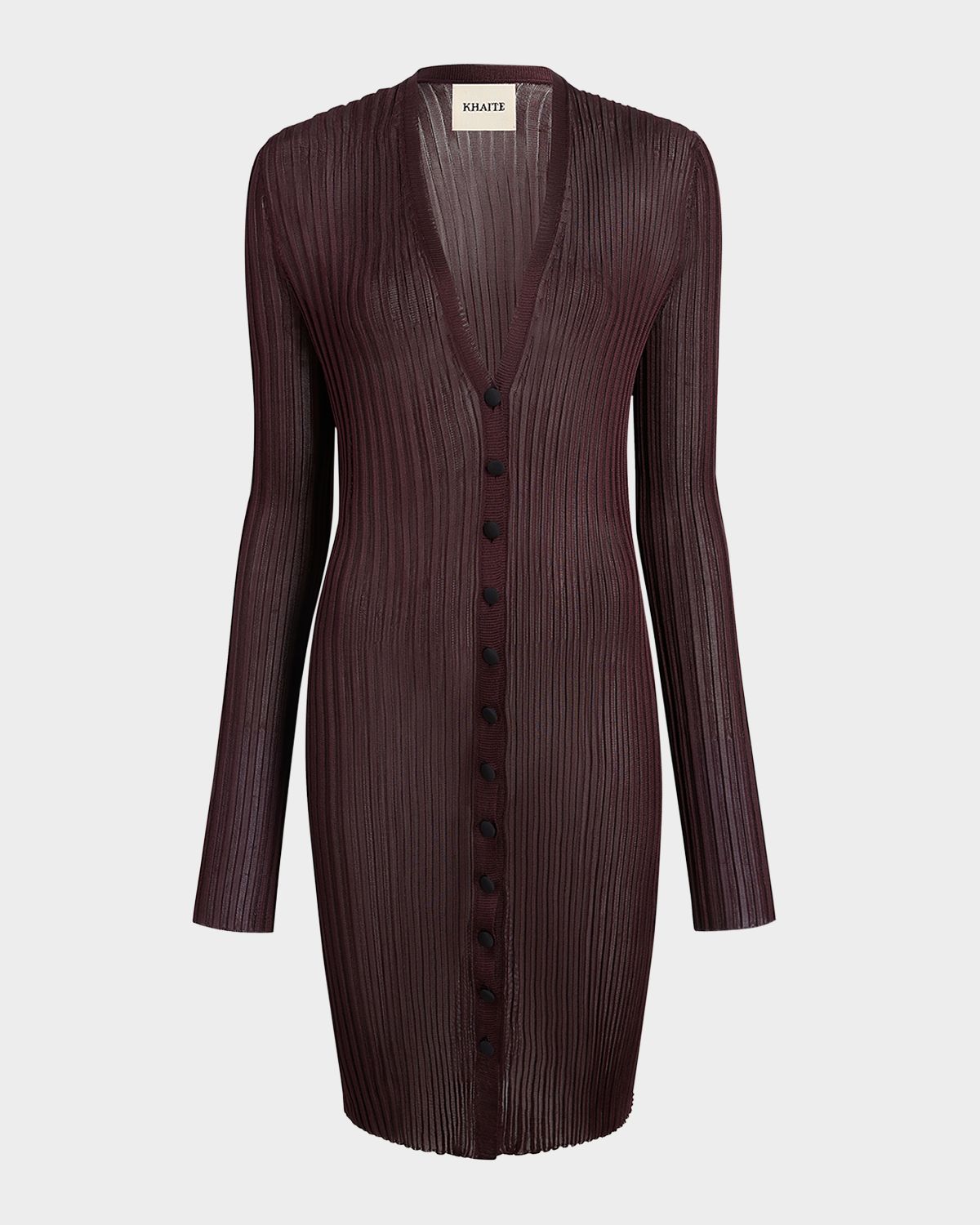 Khaite Ramon Wide Rib V-Neck Long Cardigan