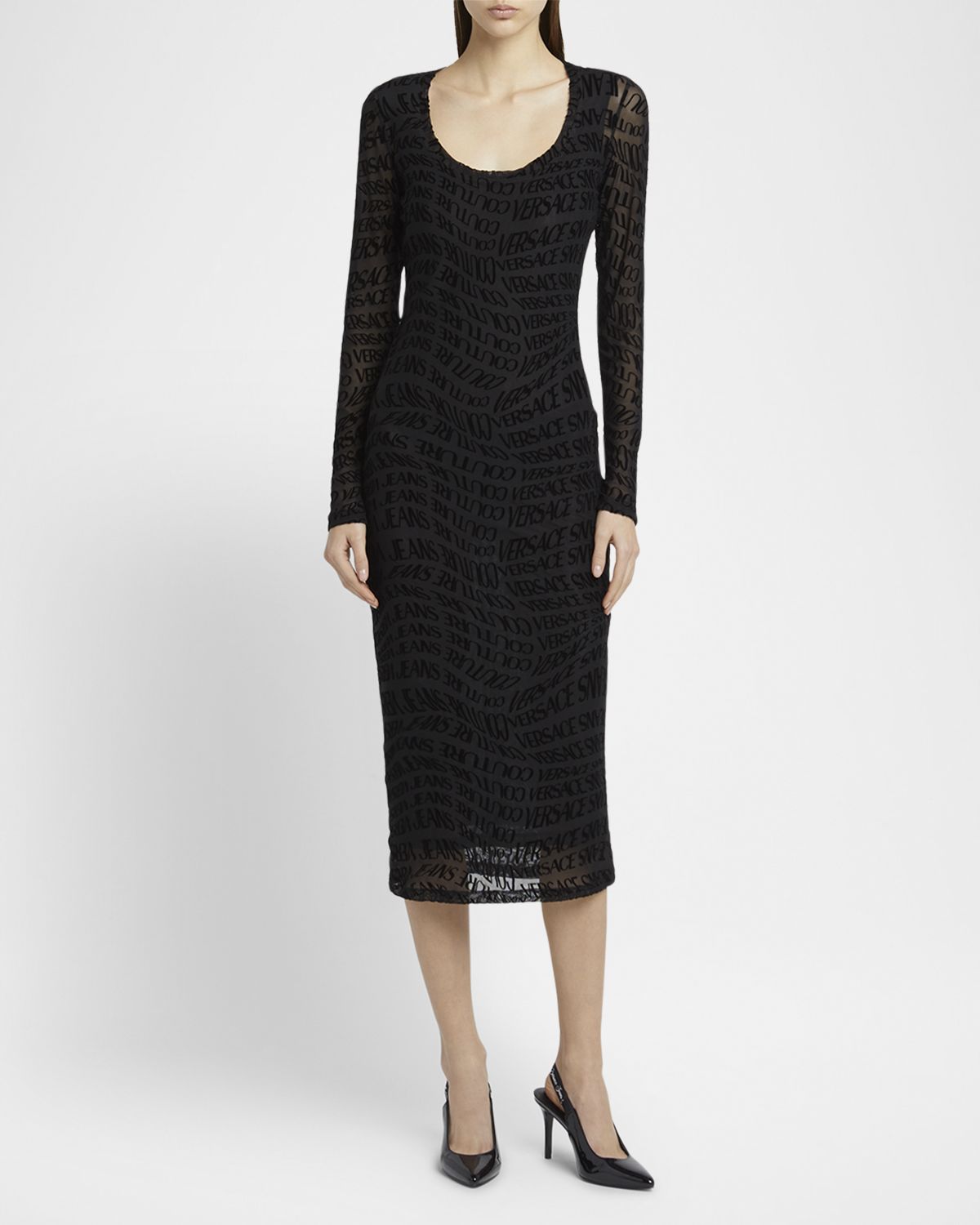 Versace Mesh Logo Bodycon Midi Dress