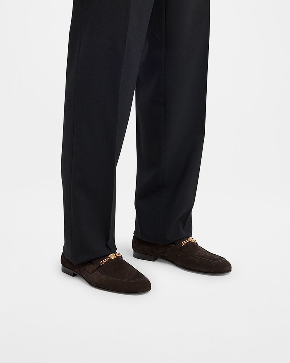 Versace Men 's Suede Medusa Chain Bit Loafers