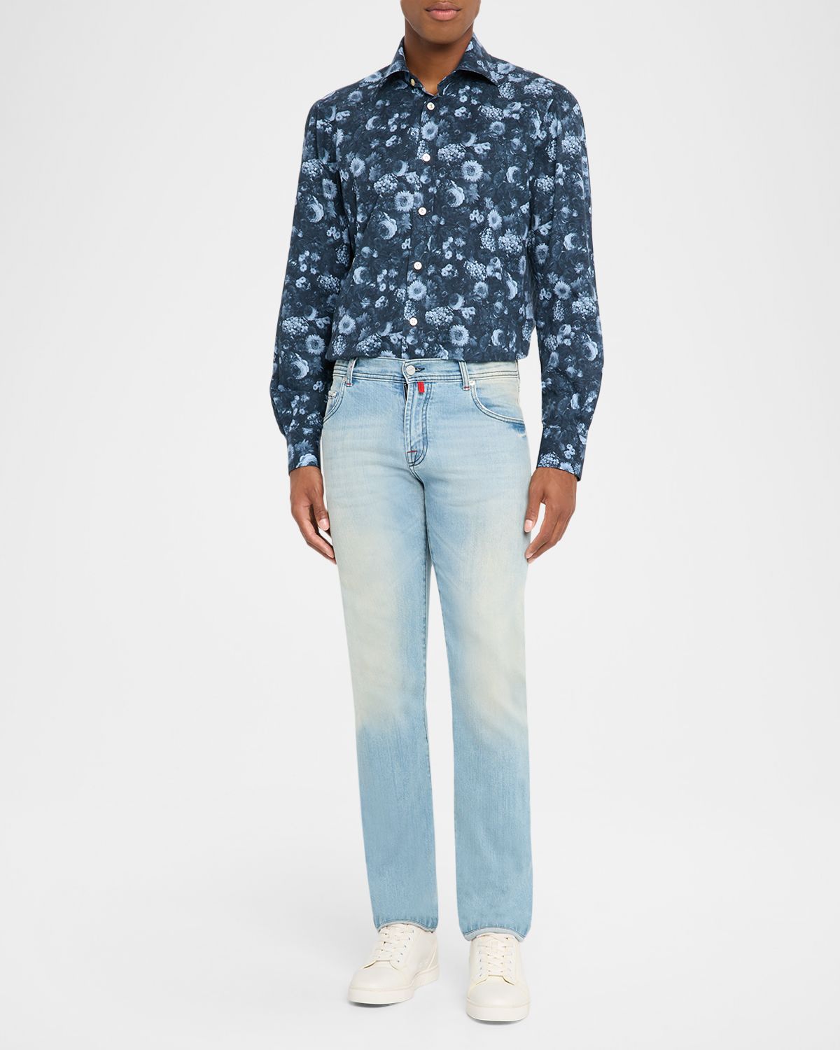 Kiton Men 's Cotton Tonal Floral Sport Shirt