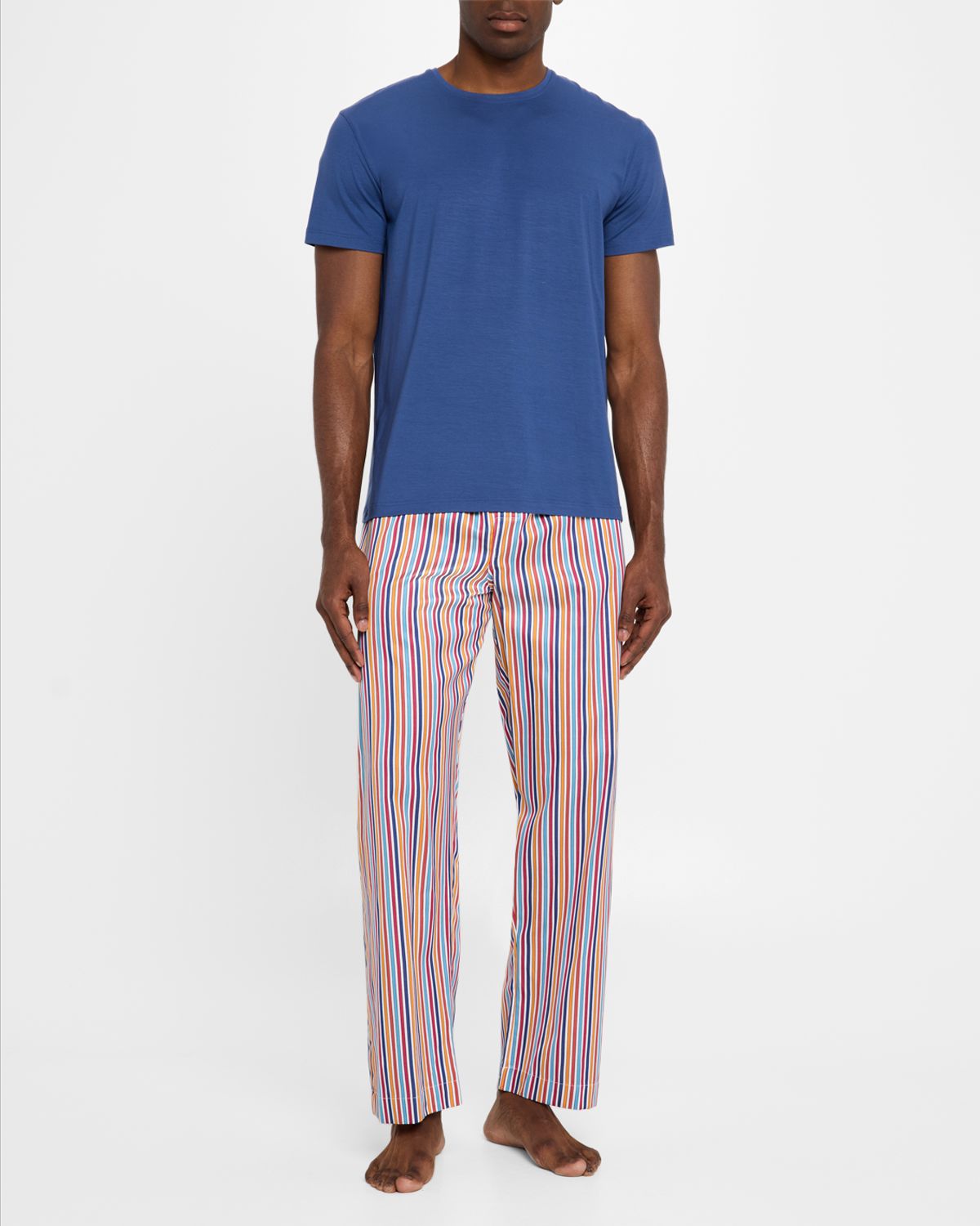 Derek Rose Men 's Wellington Multi-Color Stripe Lounge Pants