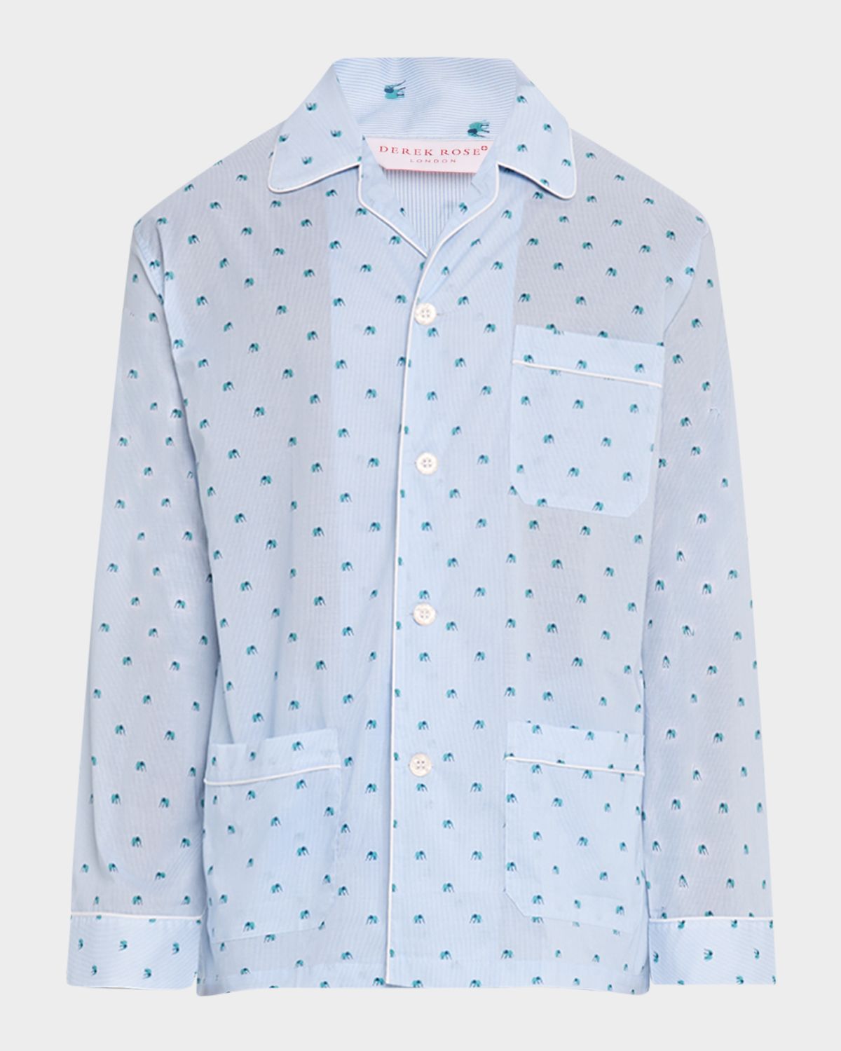 Derek Rose Men 's Ledbury Striped Elephant-Print Pajama Set