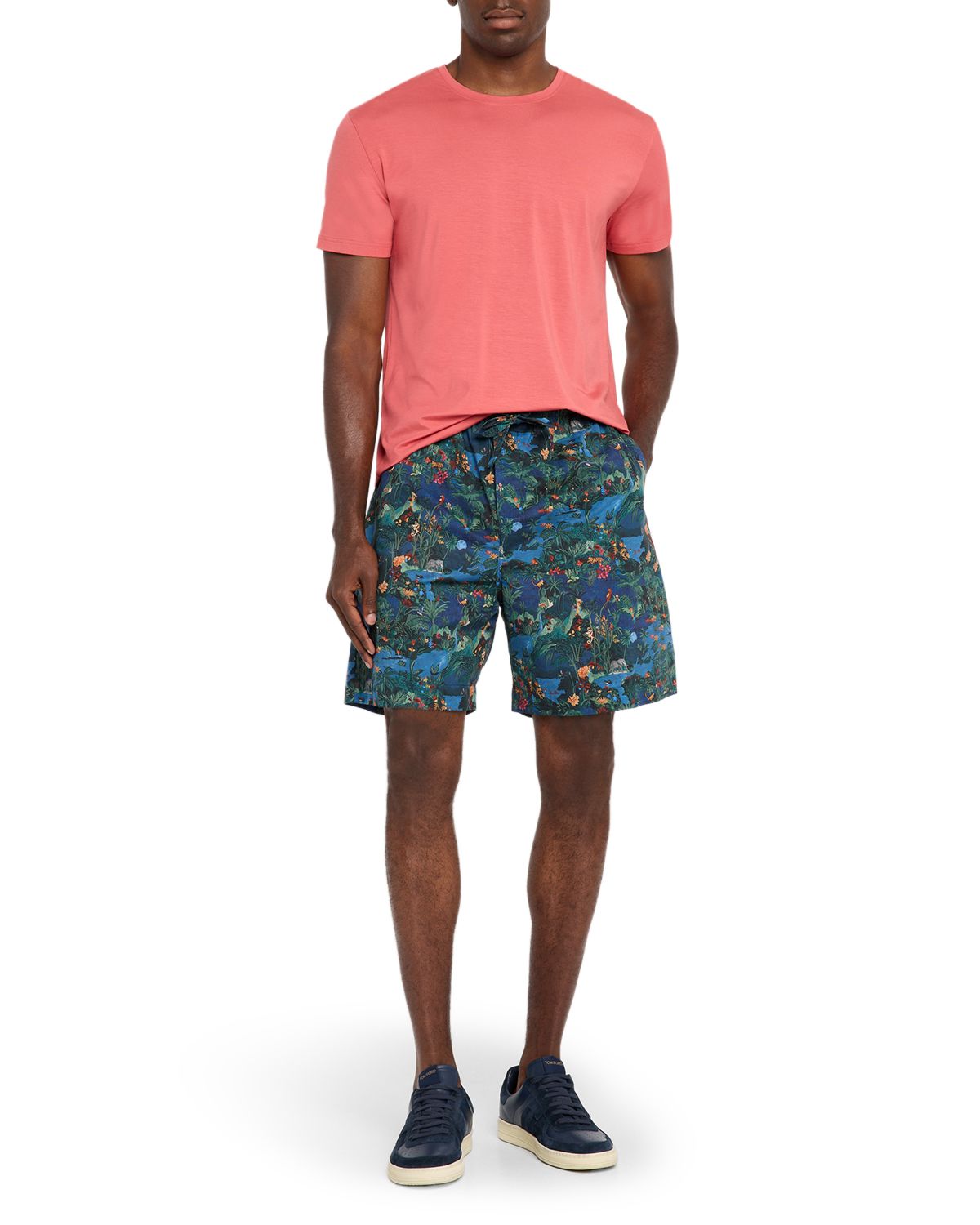 Derek Rose Men 's Cotton Batiste Jungle Print Lounge Shorts