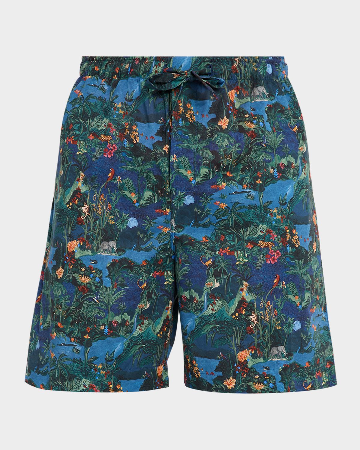 Derek Rose Men 's Cotton Batiste Jungle Print Lounge Shorts