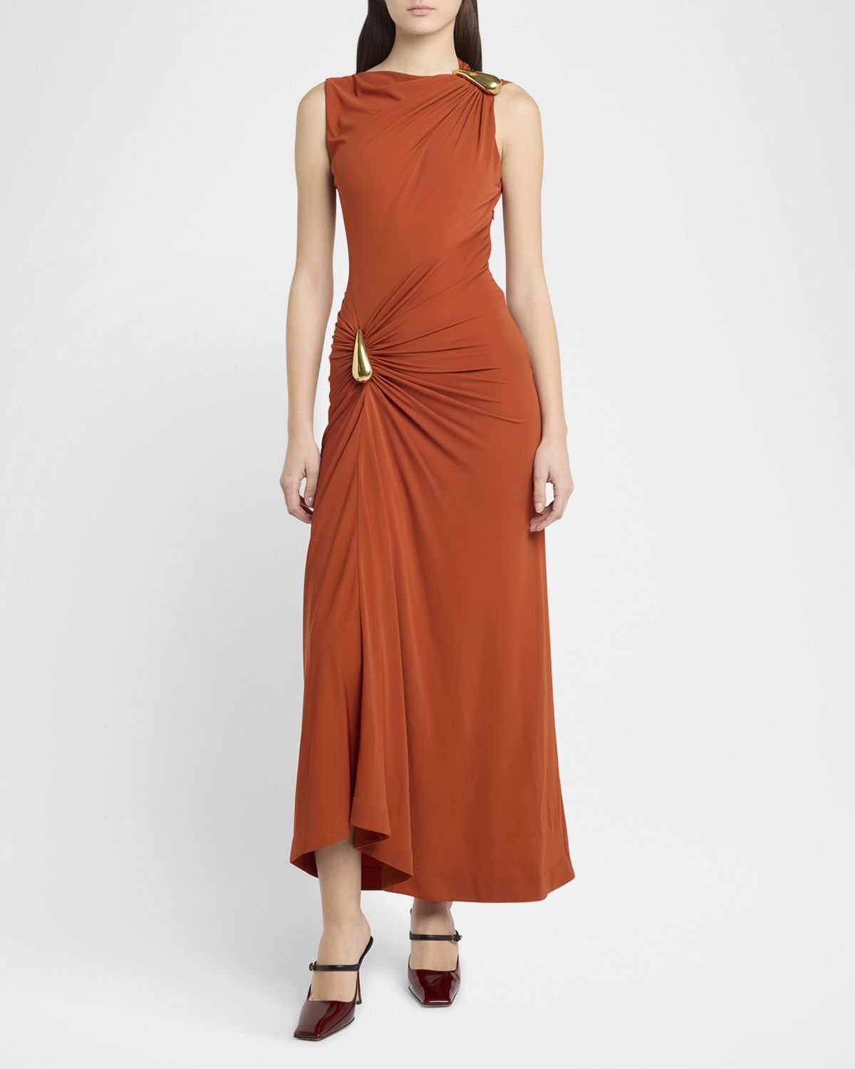 Drop Detail Gathered Matte Crepe Jersey Maxi Dress