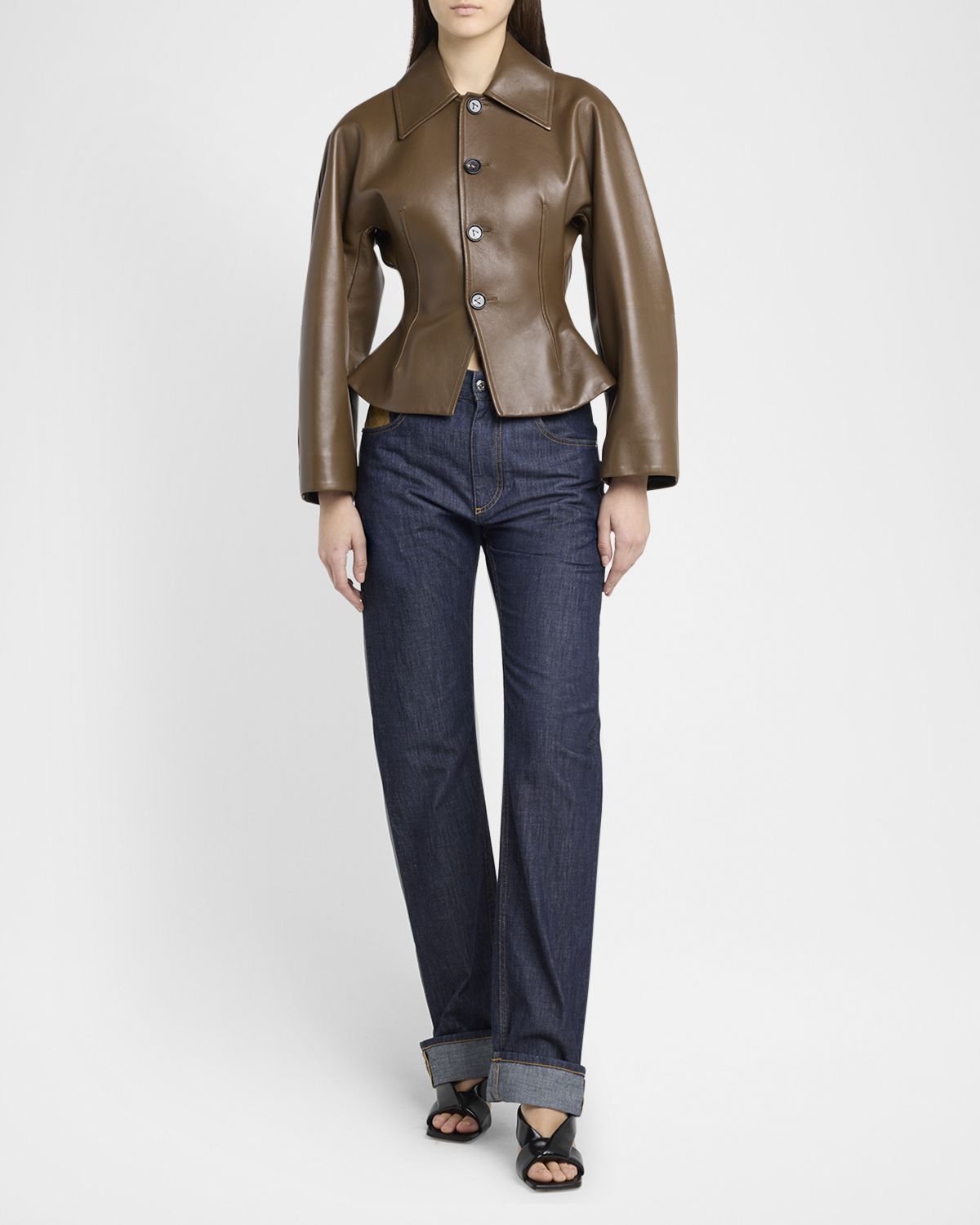 Bottega Veneta Soft Nappa Leather Waister Shirt Jacket