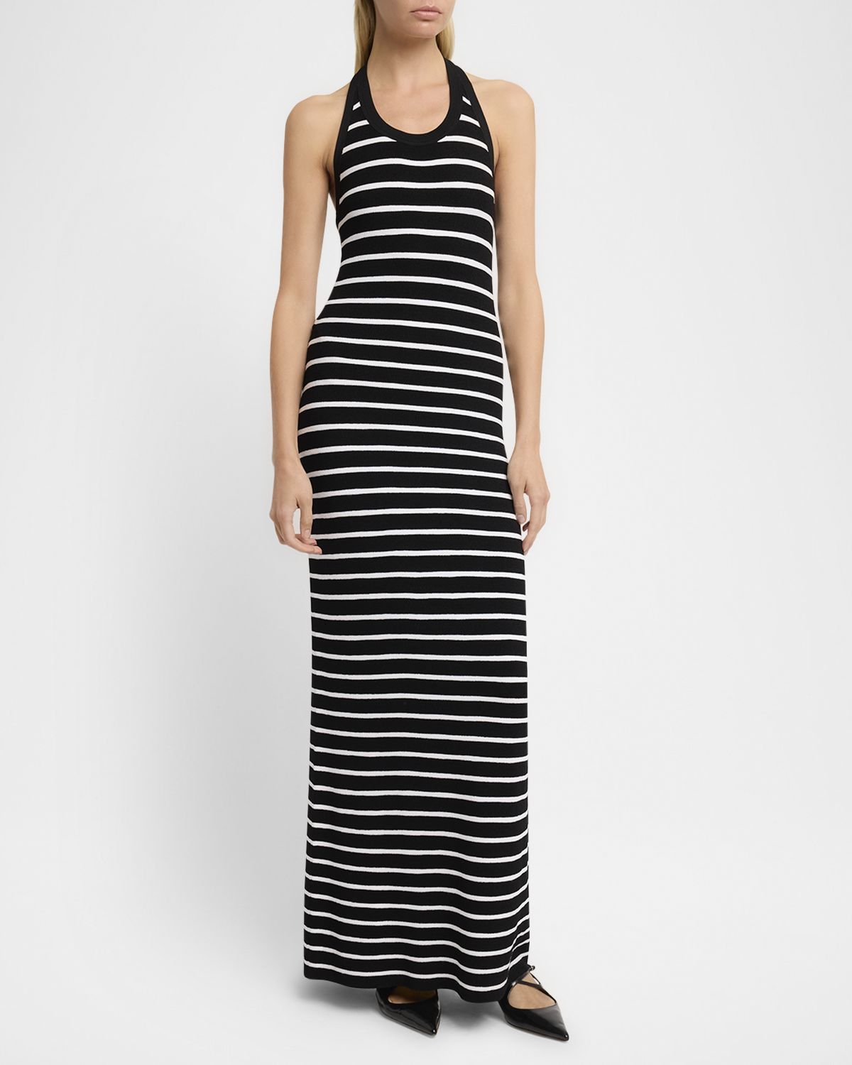 Proenza Schouler Meryl Striped Matte Viscose Rib Halter Maxi Dress