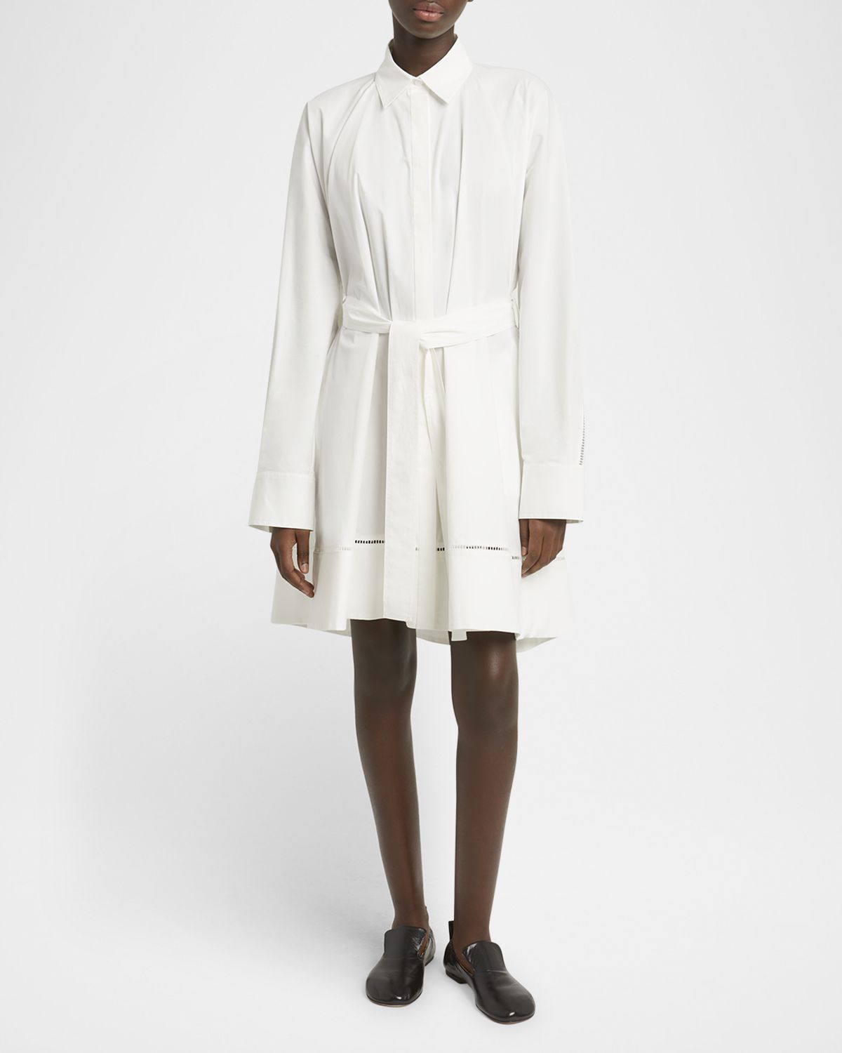 Proenza Schouler Sammy Belted Ladder Stitch Poplin Dress