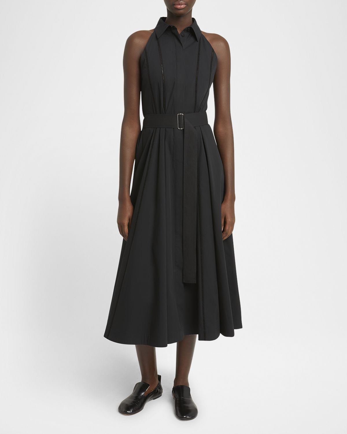 Proenza Schouler Dorothy Belted Ladder Stitch Poplin Midi Dress