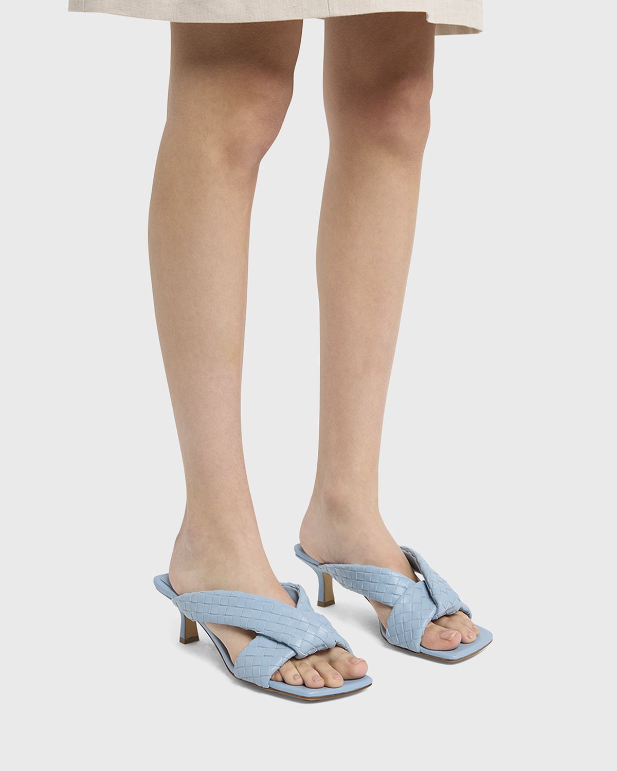 Bottega Veneta Riva Micro Woven Nappa Leather Kitten-Heel Sandals