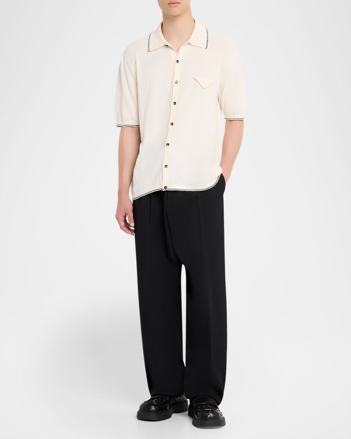 Bottega Veneta Men 's Boucle Triangle Pocket Short-Sleeve Shirt