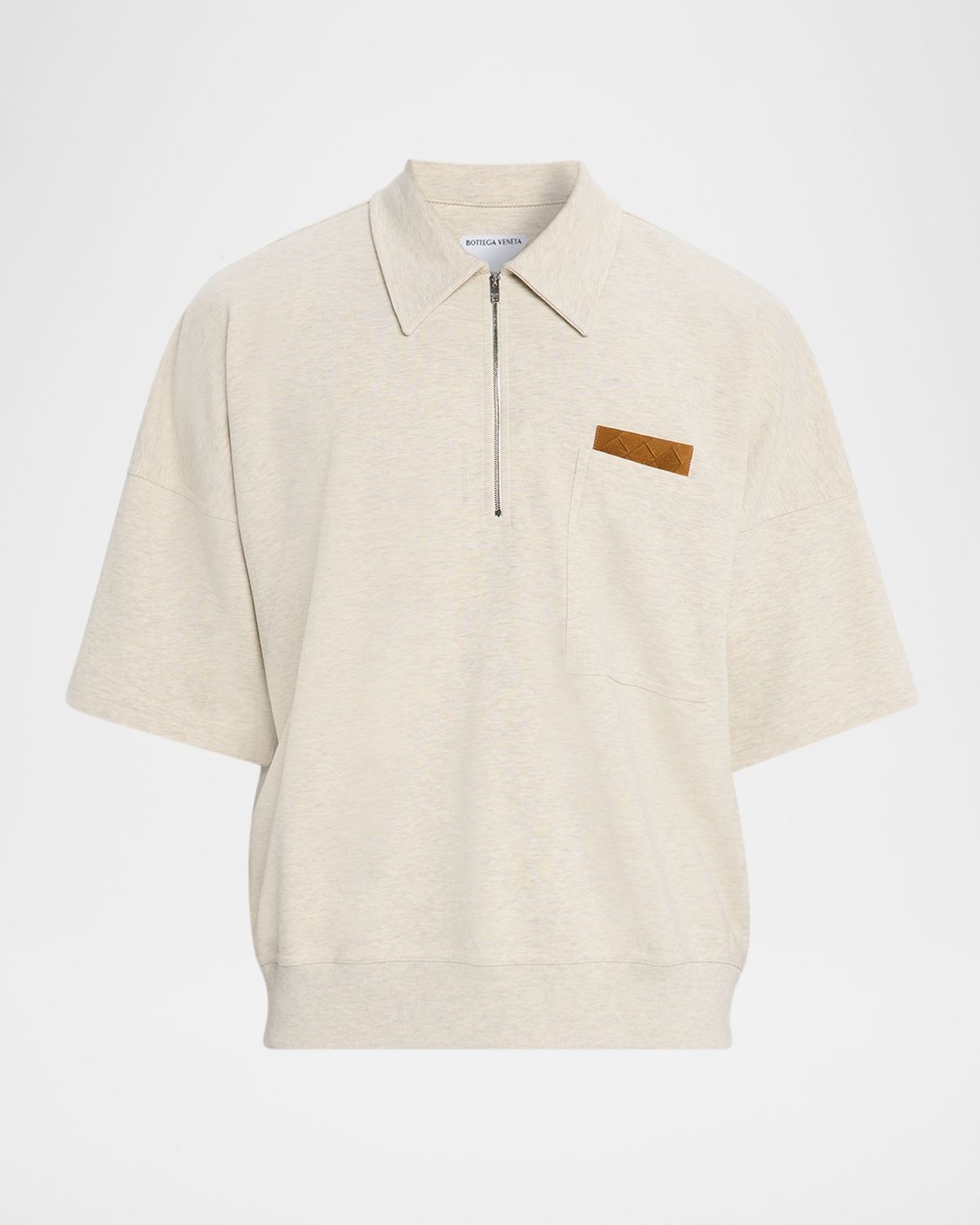 Bottega Veneta Men 's Intrecciato Suede-Trim Jersey Polo Shirt