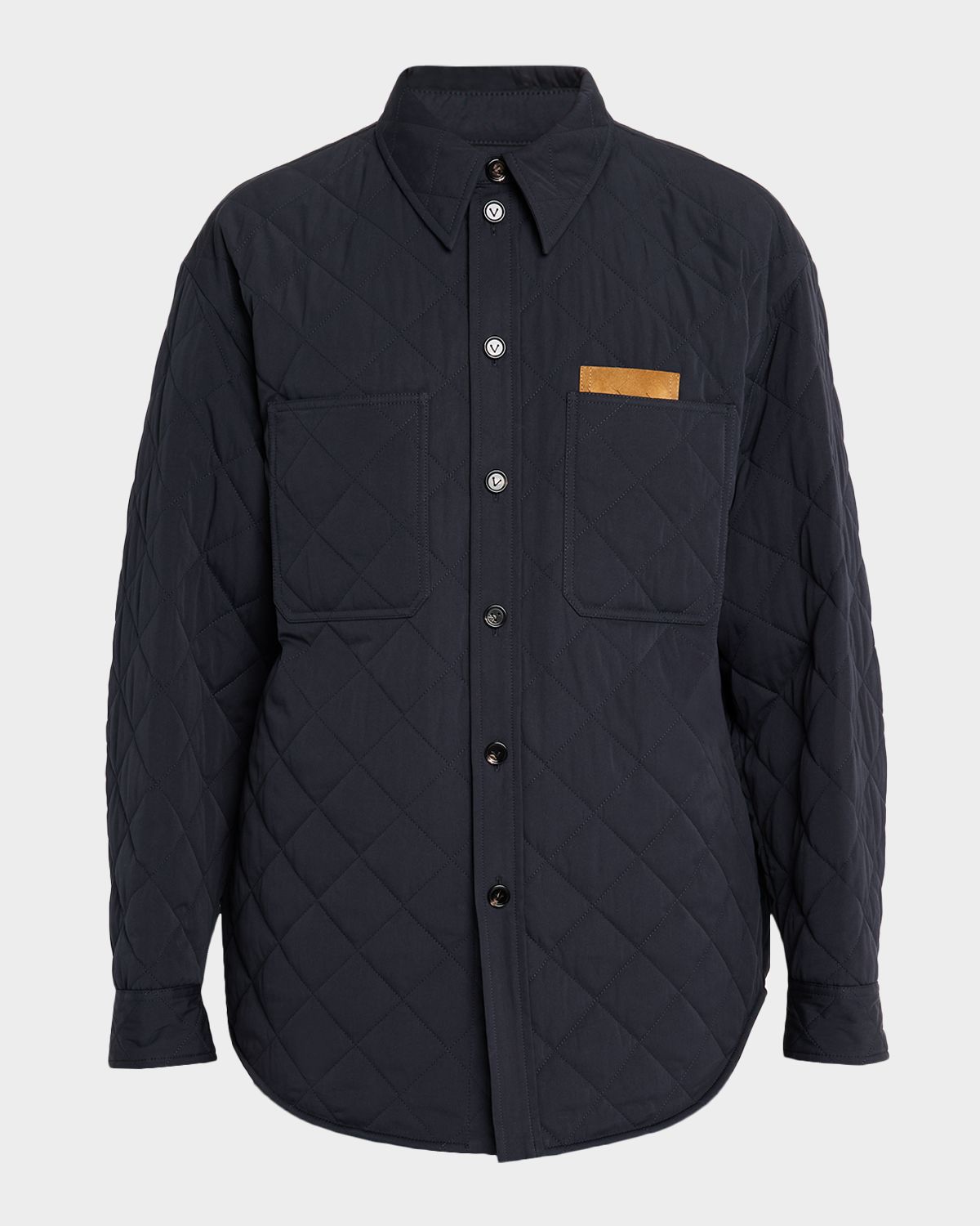 Bottega Veneta Men 's Quilted Overshirt with Suede Intrecciato Patch