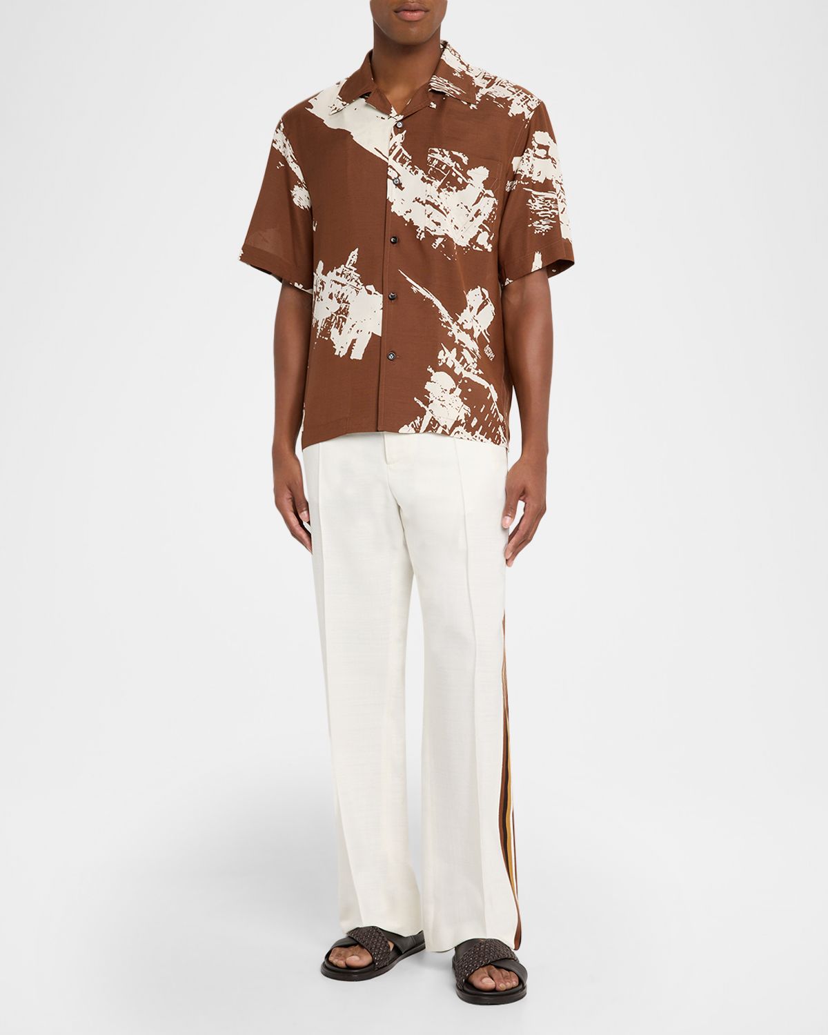 Bottega Veneta Men 's Italian Postcard Silk Short-Sleeve Shirt