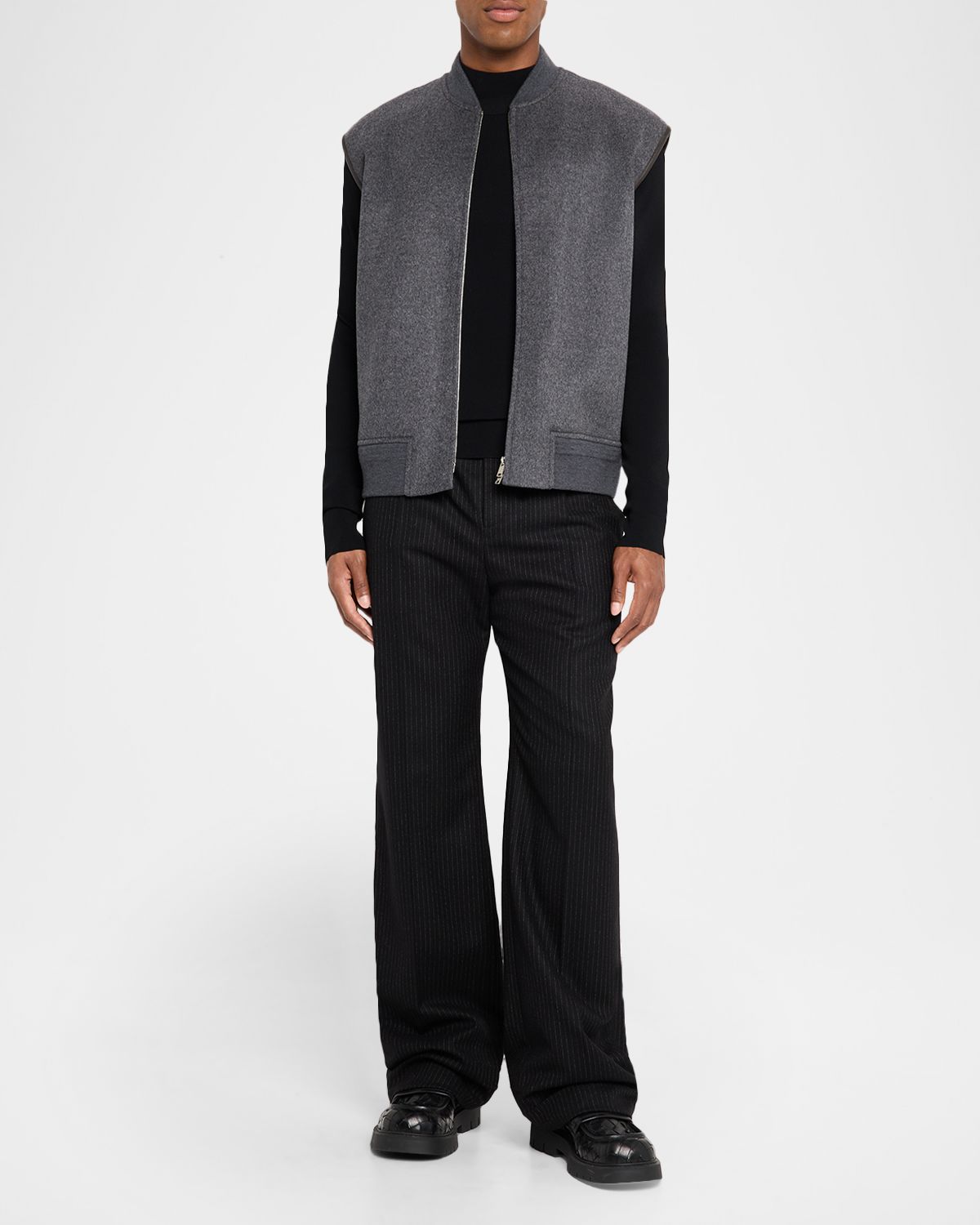 Bottega Veneta Men 's Leather Trim Double-Face Wool Gilet