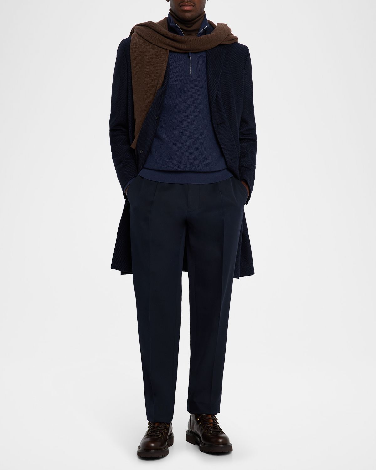 Men 's Cashmere and Silk Stripe Twill Top Coat