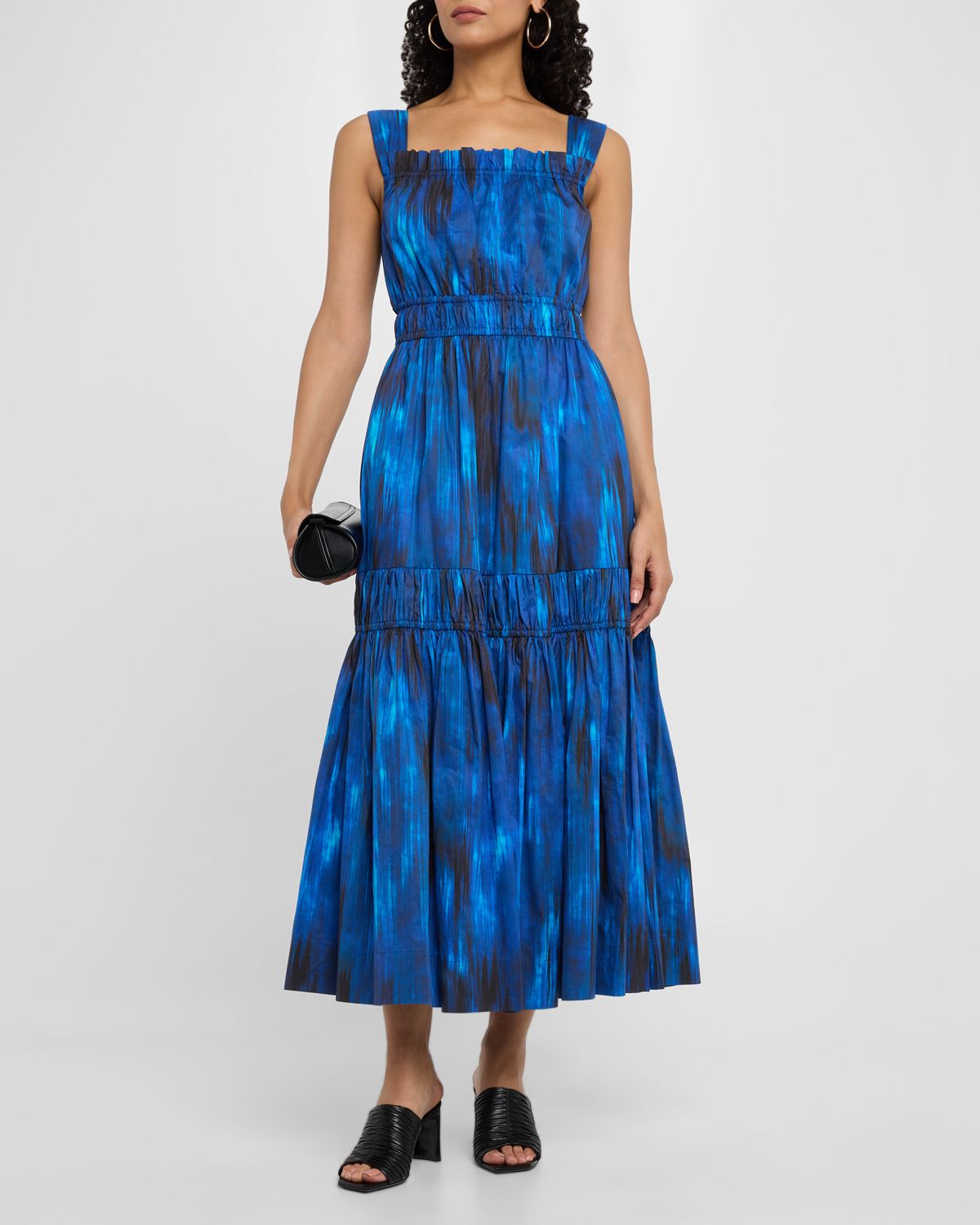 Elie Tahari The Adela Tiered Ikat-Print Midi Dress
