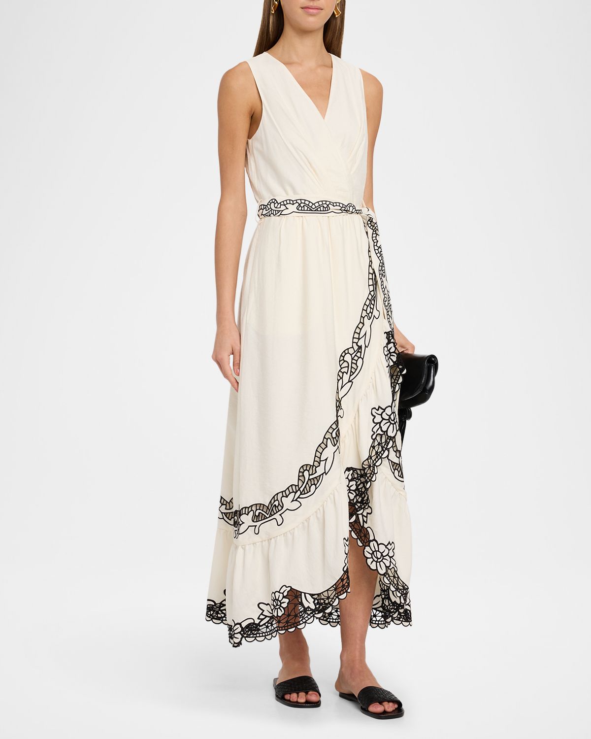 Elie Tahari The Poppy Embroidered Faux Wrap Maxi Dress