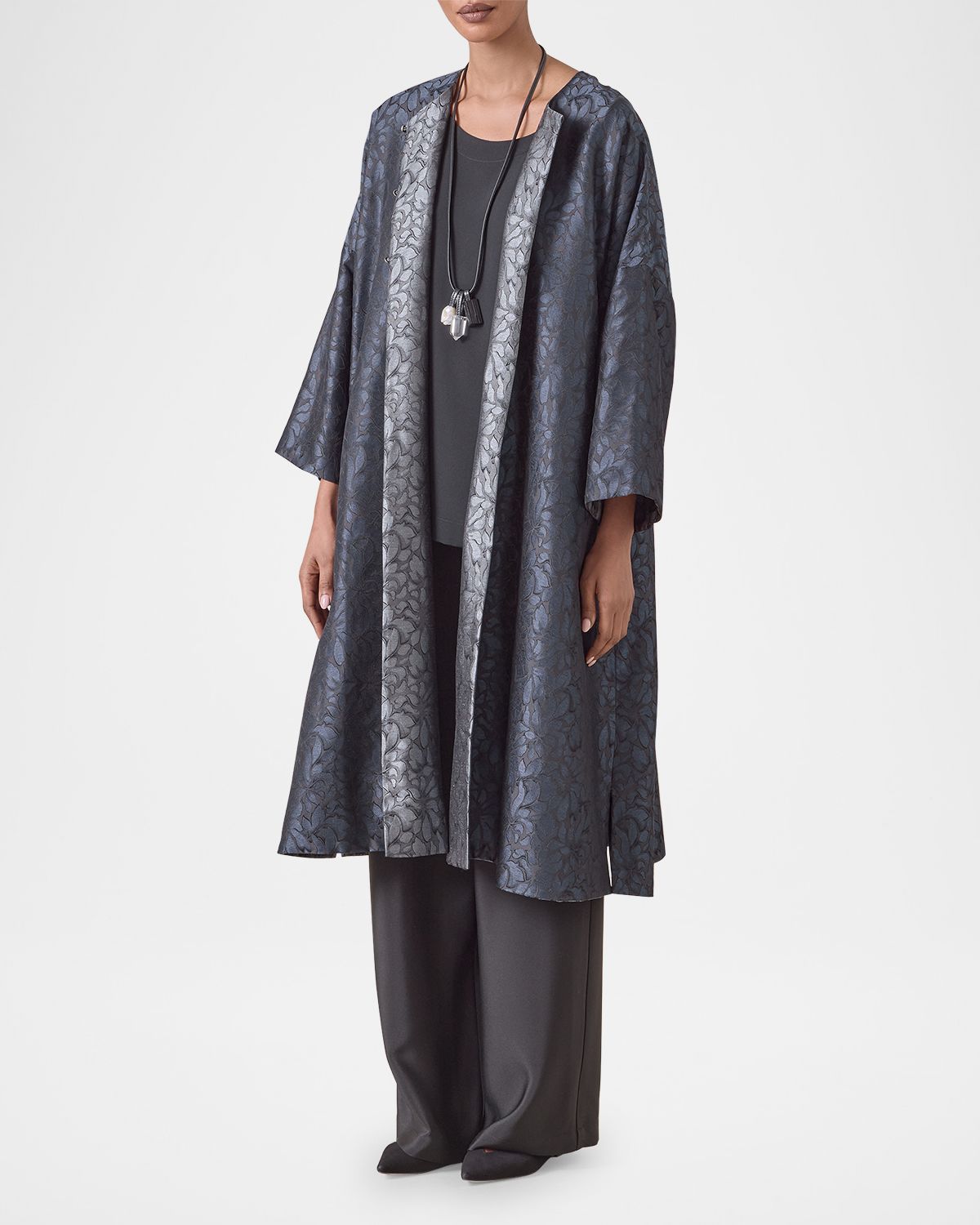 Eskandar Round Neck 3/4-Sleeve Reversible Chinese Coat