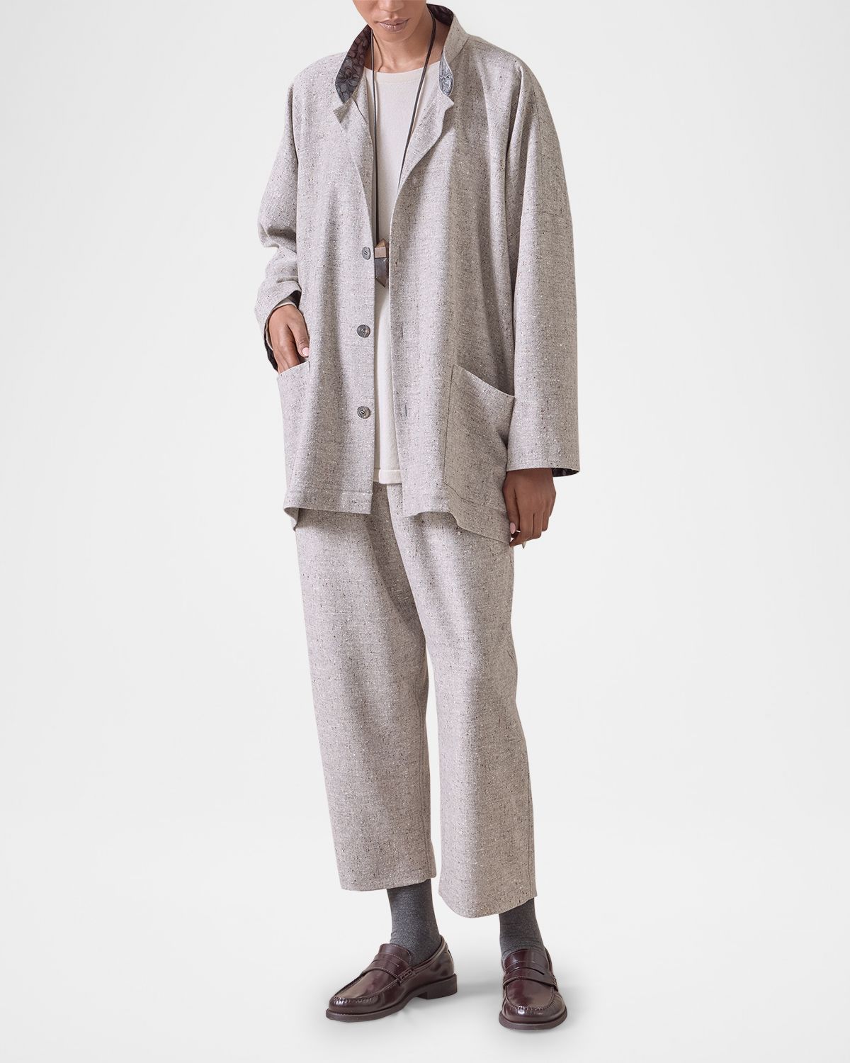 Eskandar Wide Longer-Back Mandarin Jacket (Long Length)