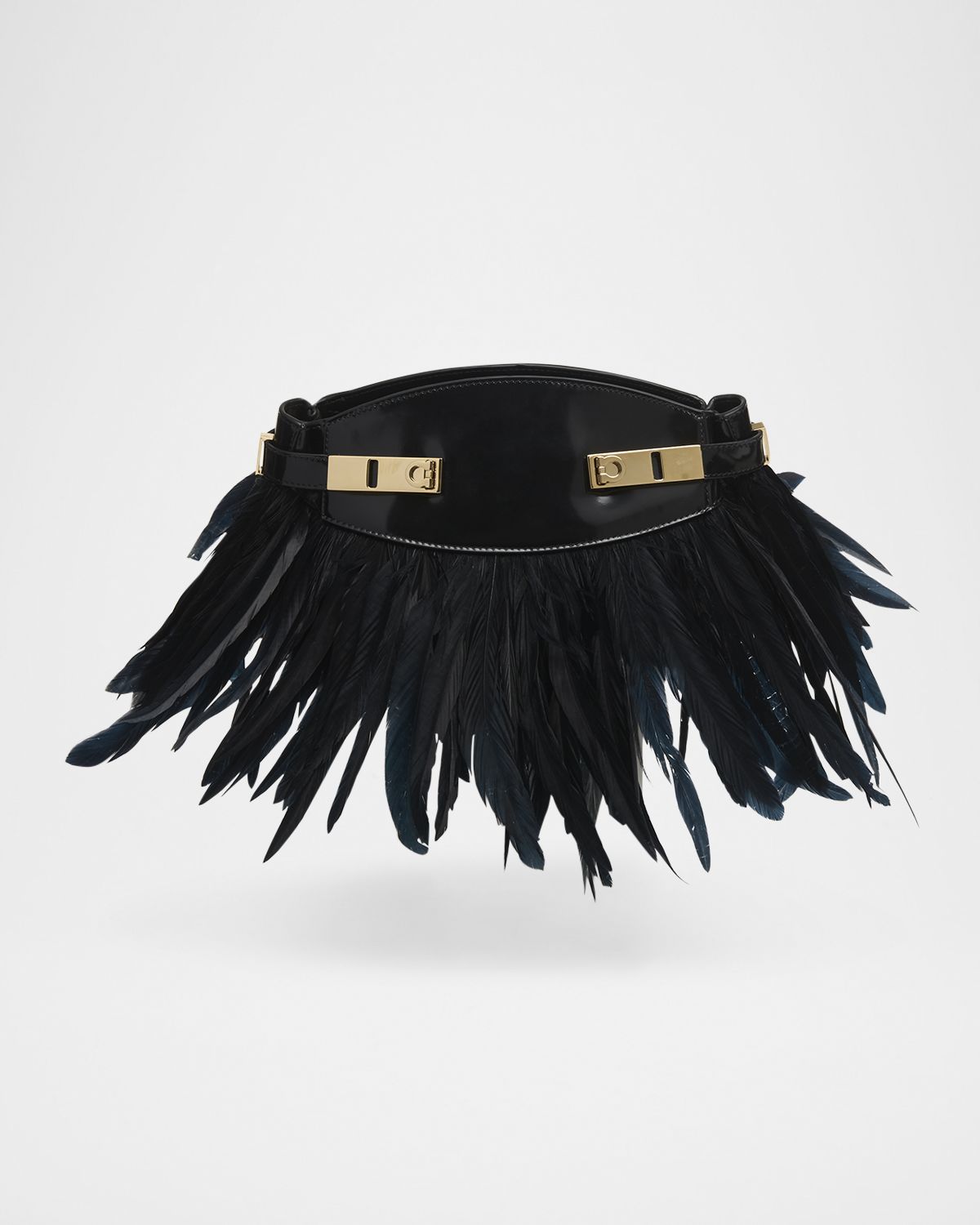 Ferragamo Hug Patent Leather & Feather Shoulder Bag