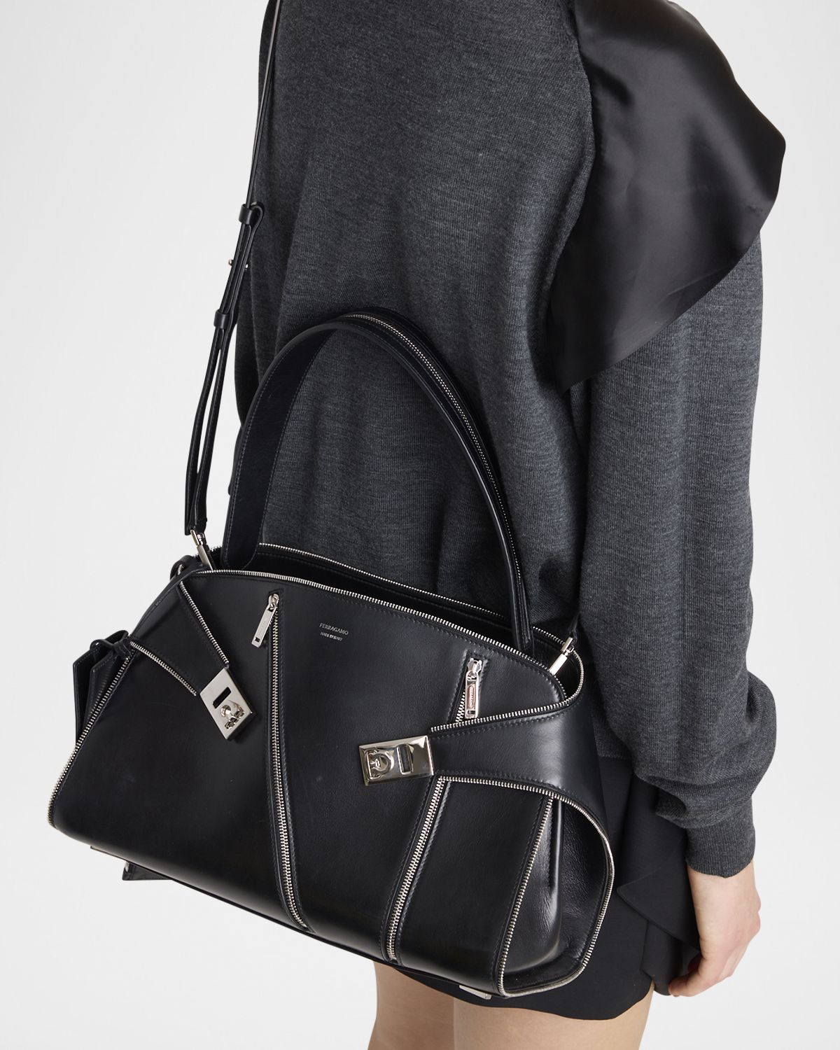 Ferragamo Hug Multi-Zip Leather Crossbody Bag