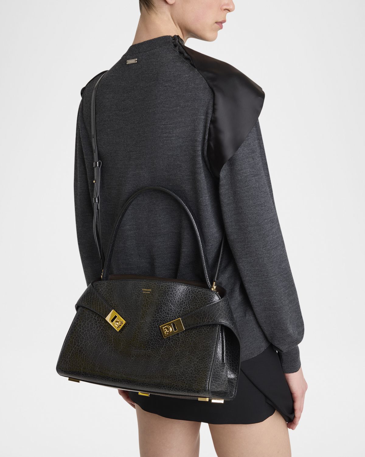 Ferragamo Hug Grain Leather Shoulder Bag