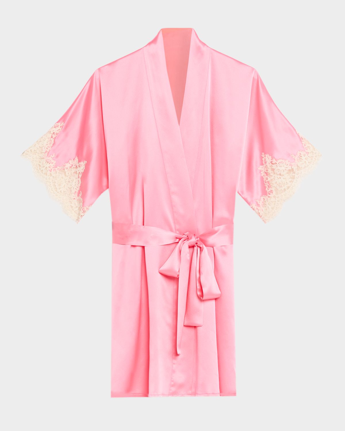 Christine Lingerie Gazebo Lace-Cuff Short Silk Robe