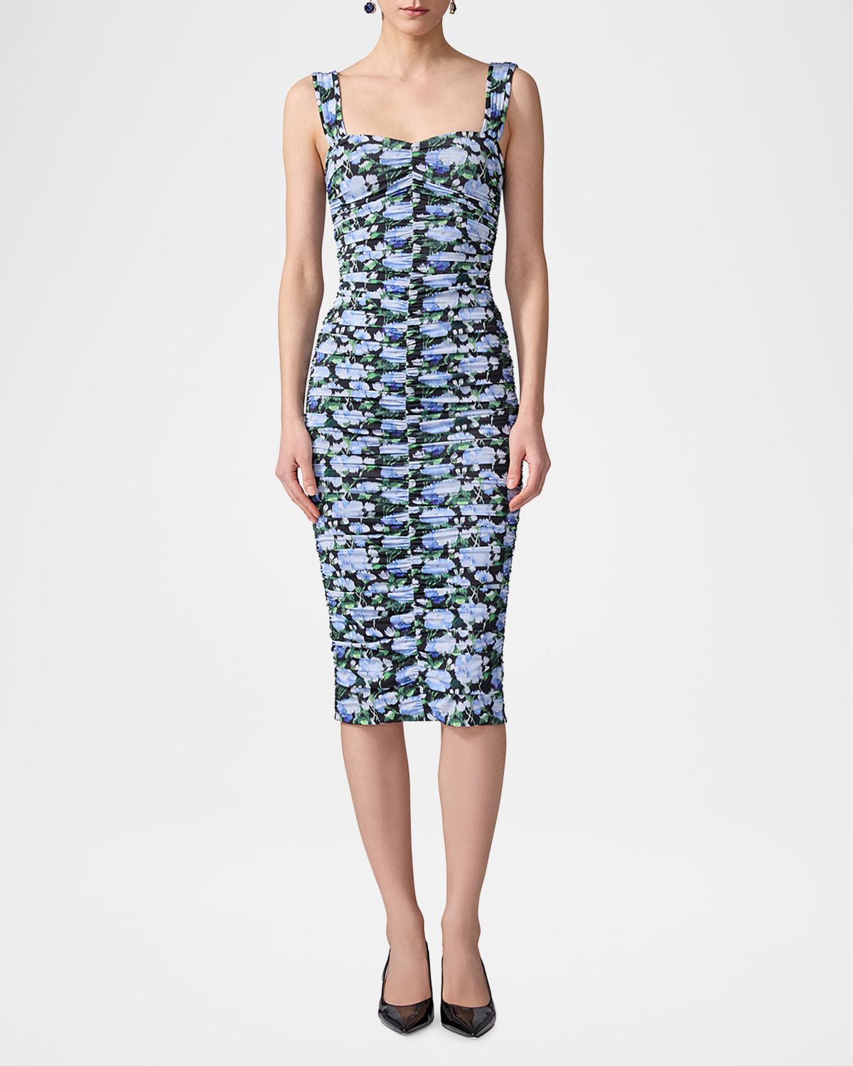 Carolina Herrera Floral Ruched Midi Dress