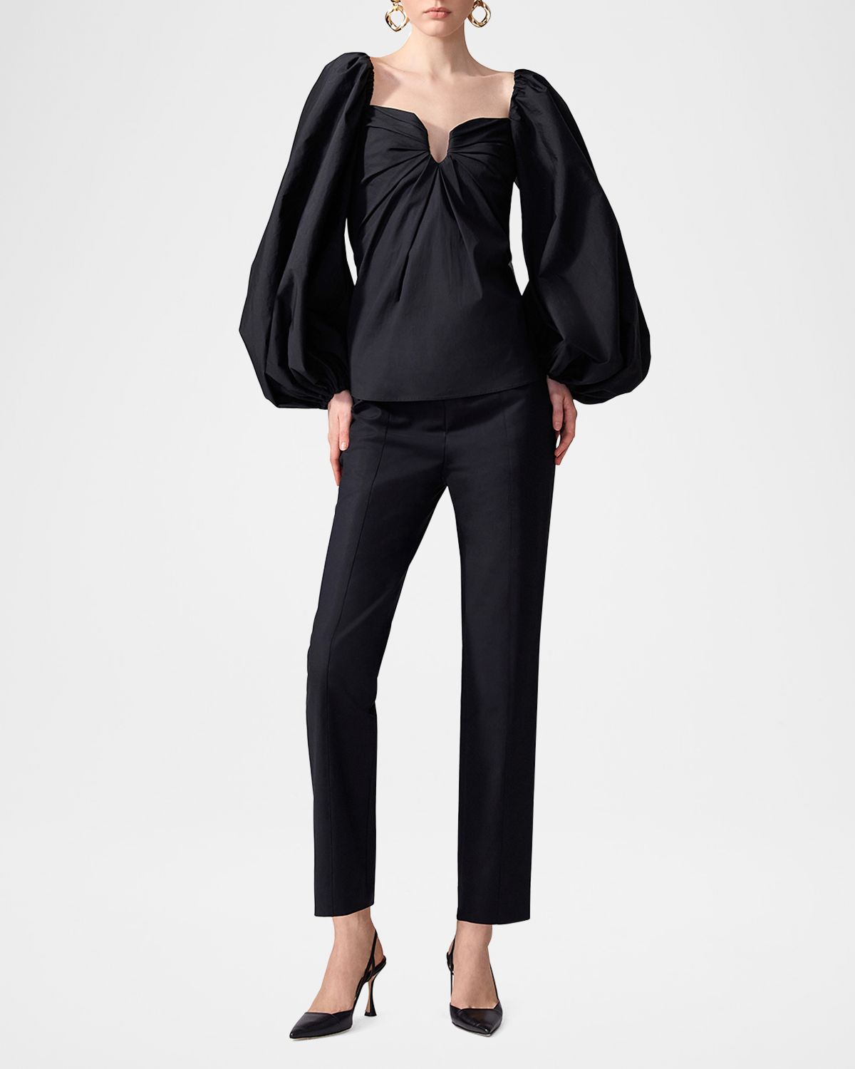 Carolina Herrera Sweetheart Balloon-Sleeve Top