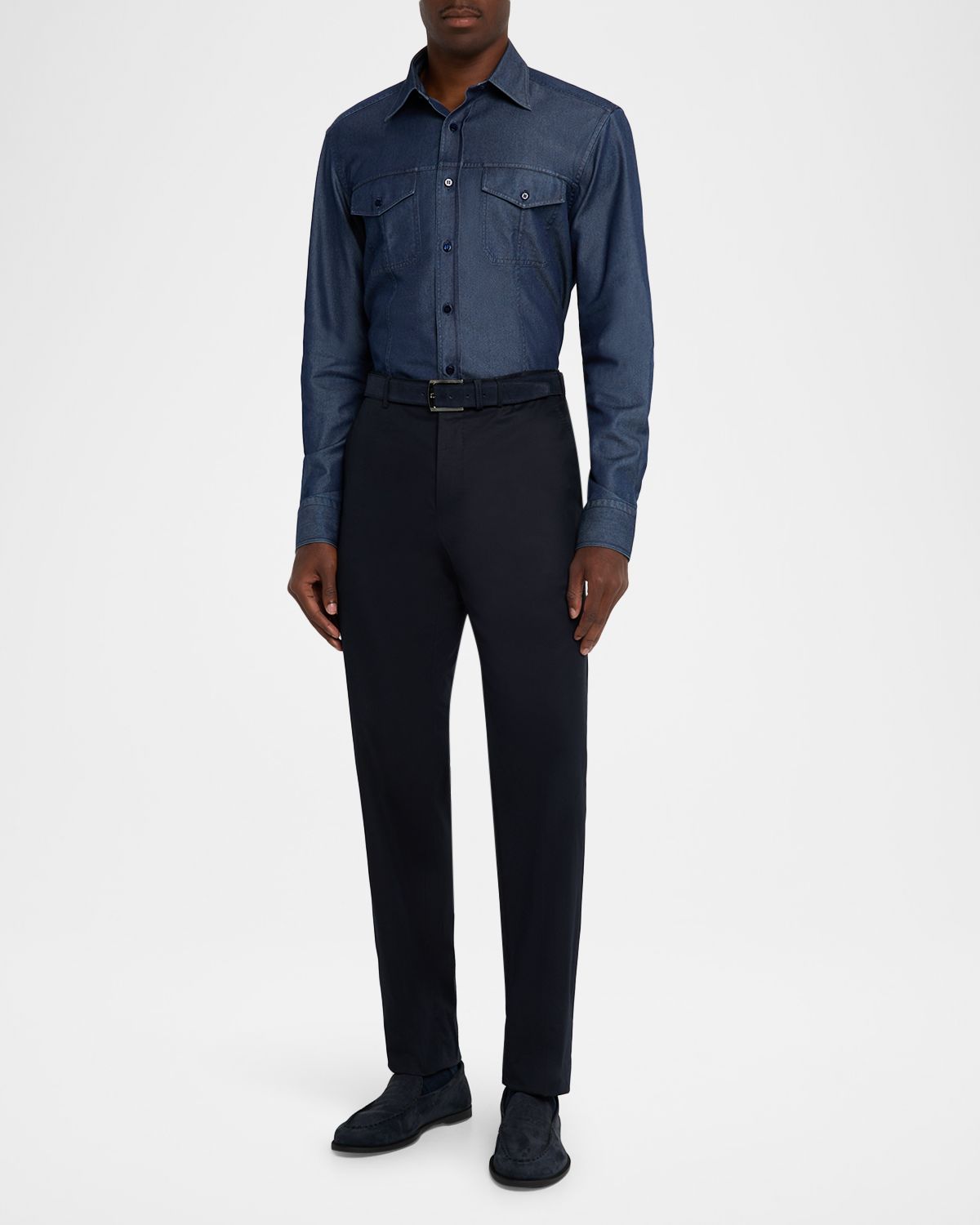 Stefano Ricci Men 's Cotton and Silk Denim Button-Down Shirt