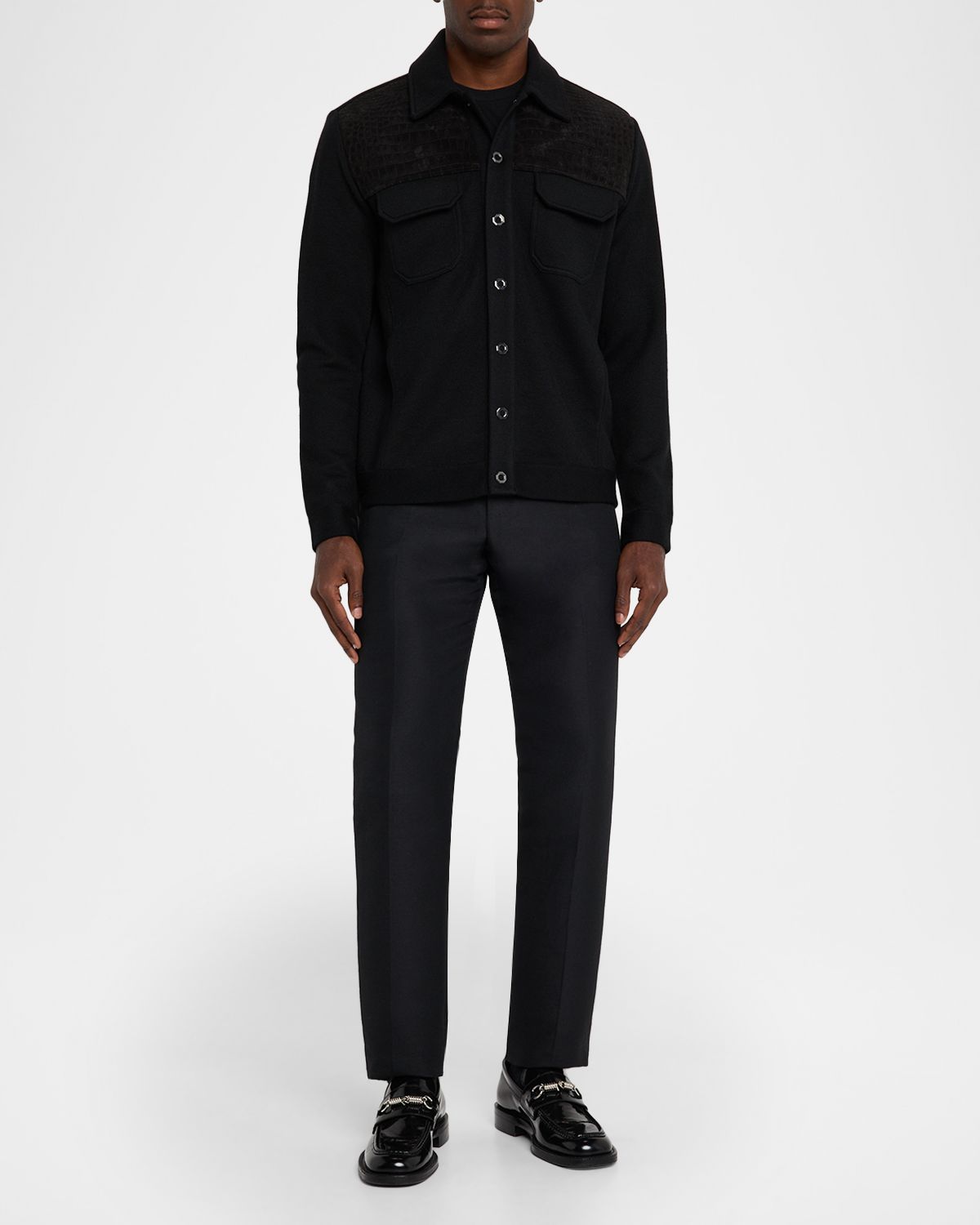 Stefano Ricci Men 's Crocodile-Trim Knit Blouson