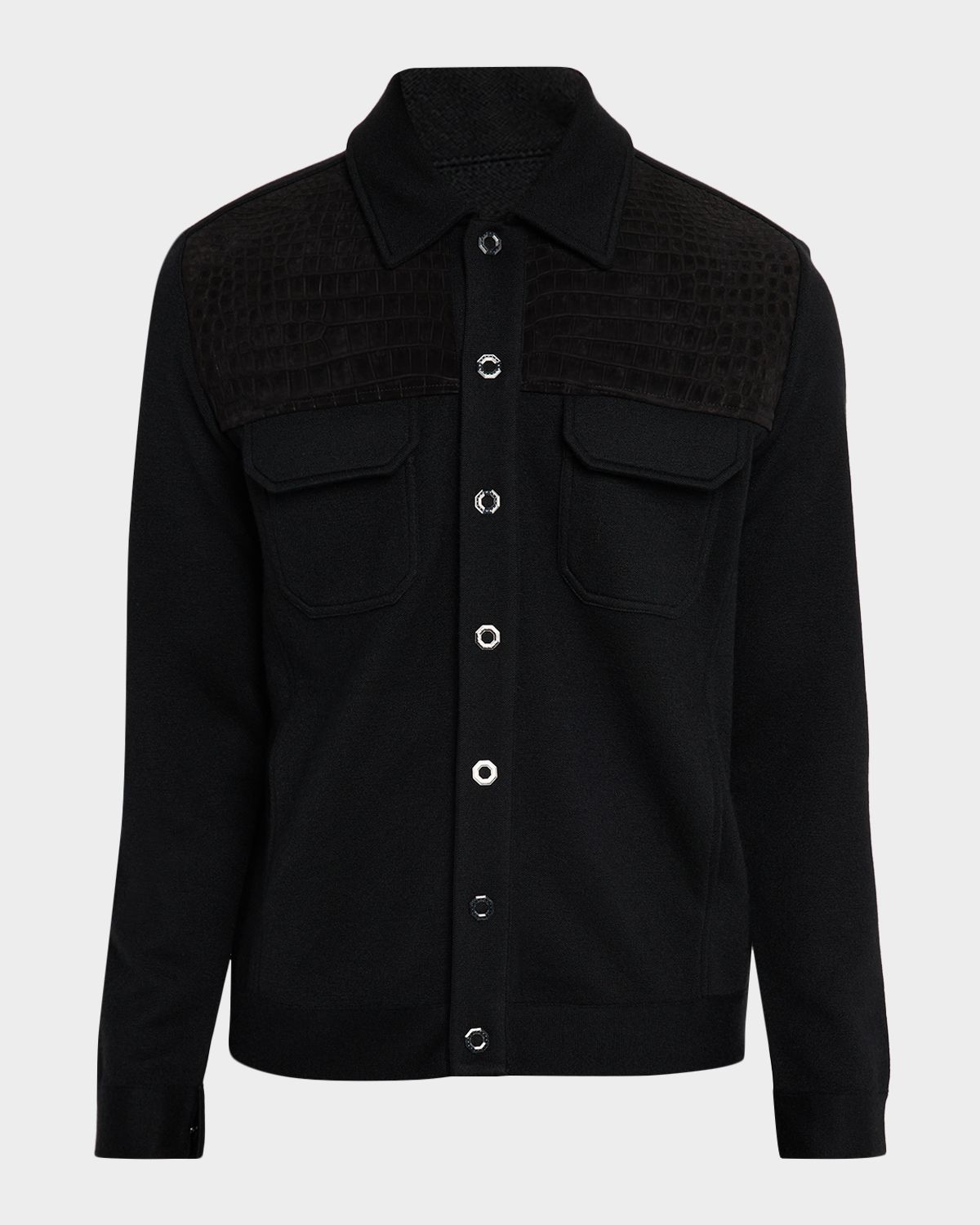 Stefano Ricci Men 's Crocodile-Trim Knit Blouson