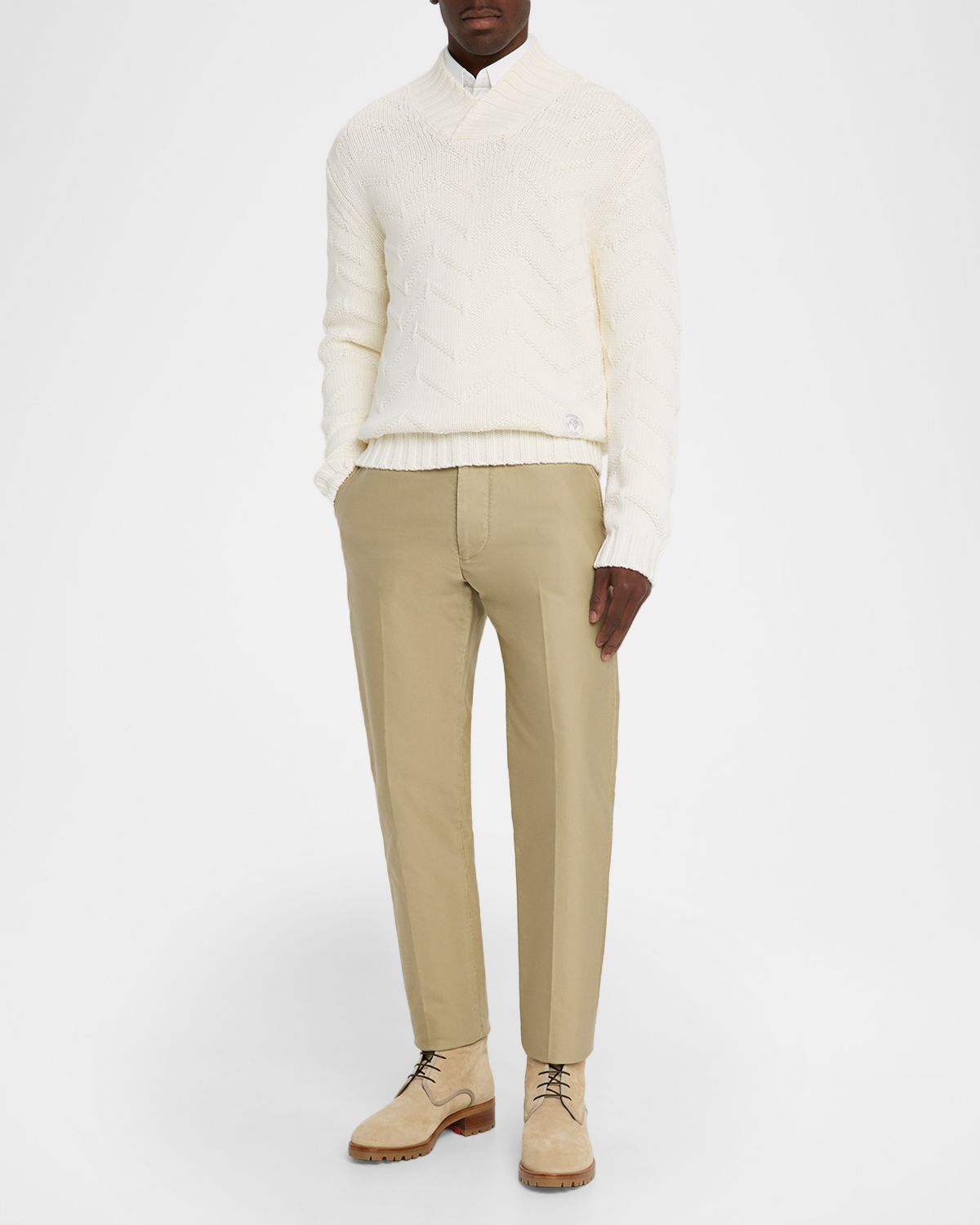 Stefano Ricci Men 's Wool Chevron Shawl Knit Sweater