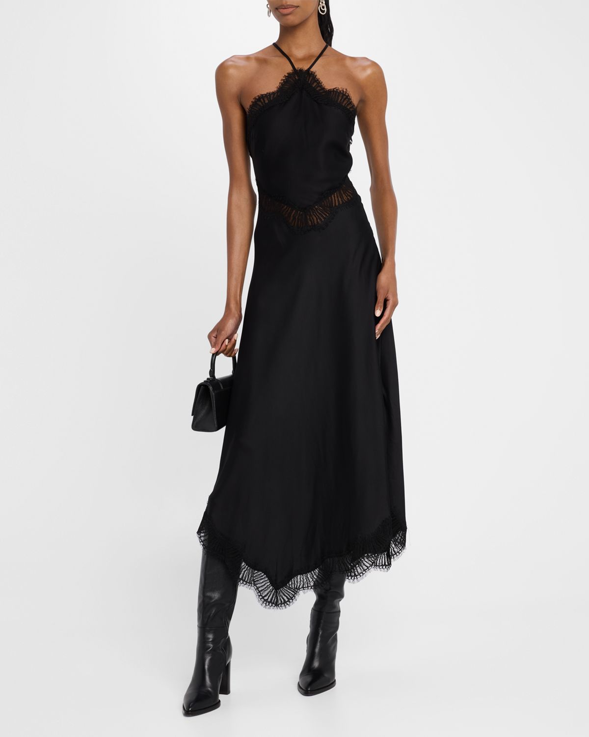 A.L.C. Lucia Lace Satin Halter Midi Dress
