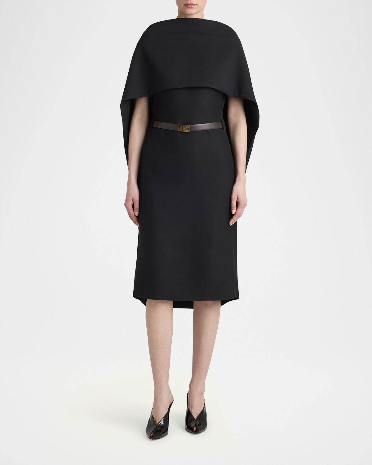 Ferragamo V-Back Cape Midi Dress