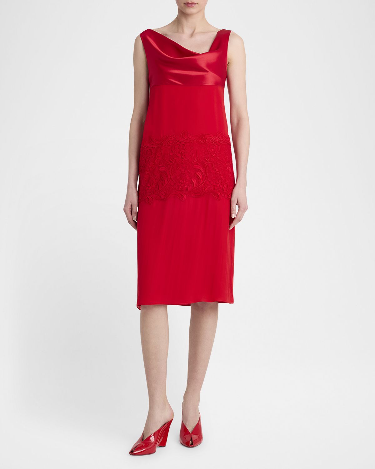 Ferragamo lace-Panel Silk Chiffon Midi Dress